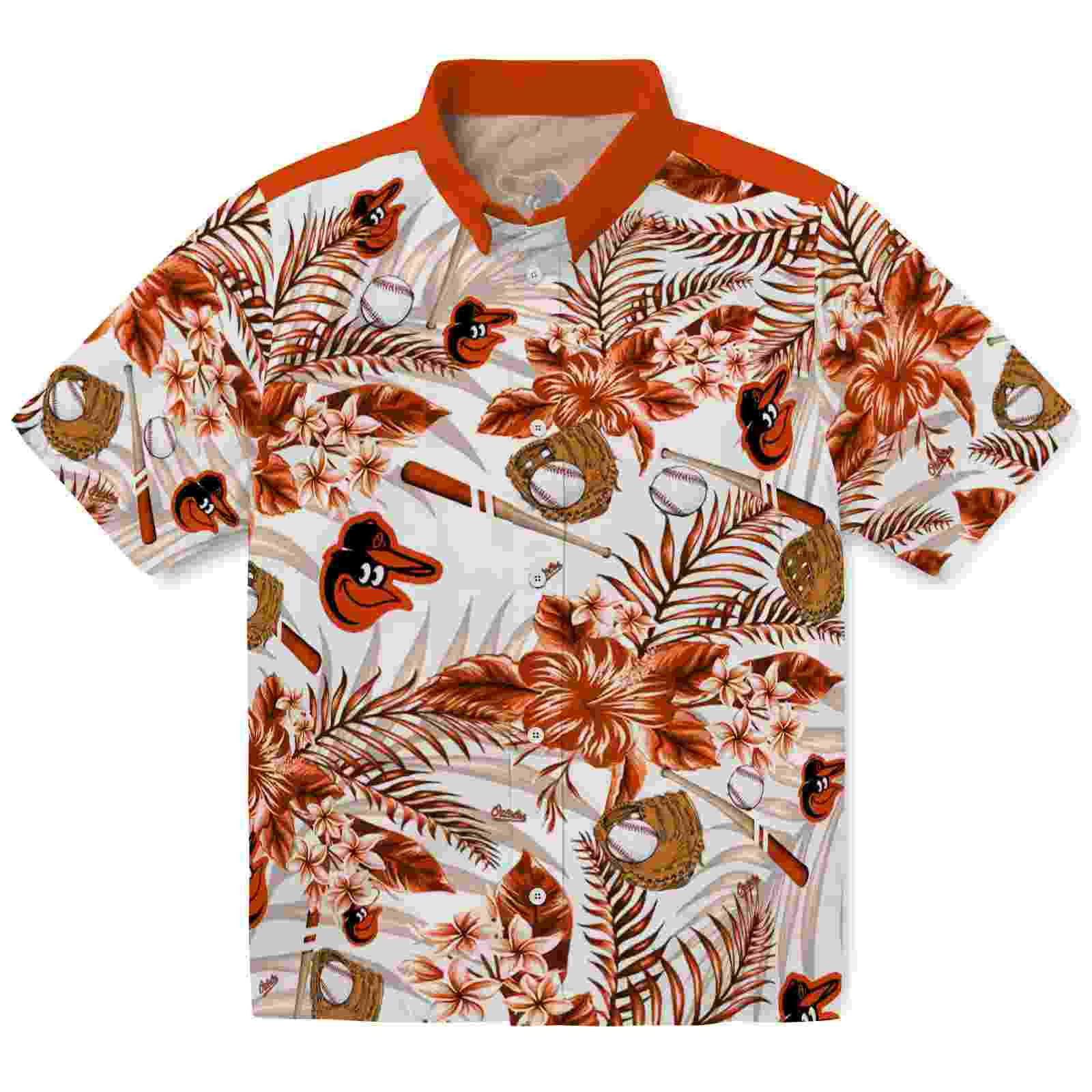 Custom Baltimore Orioles Floral Baseball Orange White Hawaiian Shirt