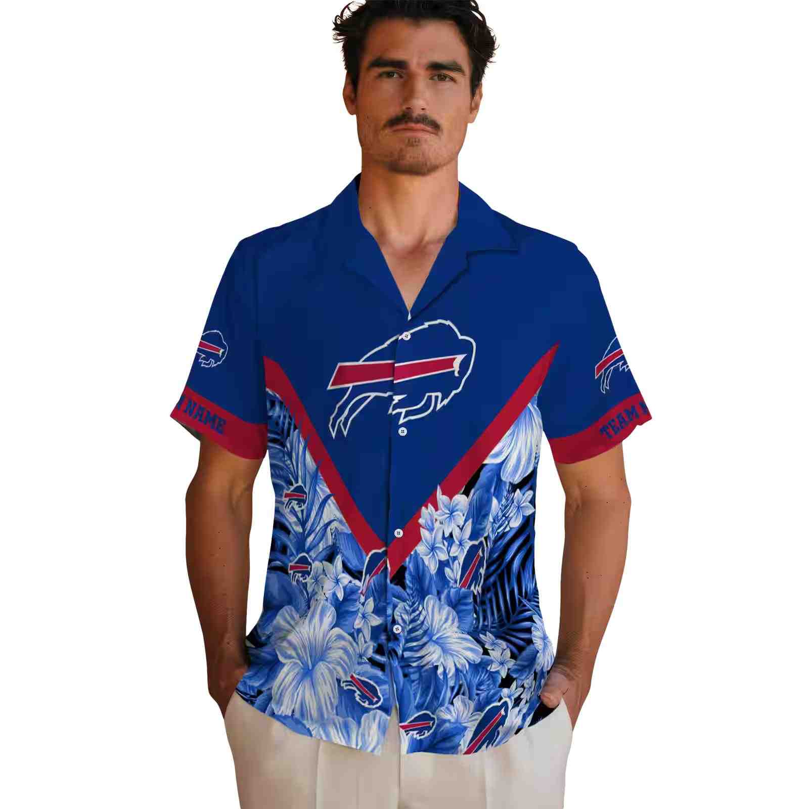 custom buffalo bills floral chevron blue hawaiian shirt fashion forward