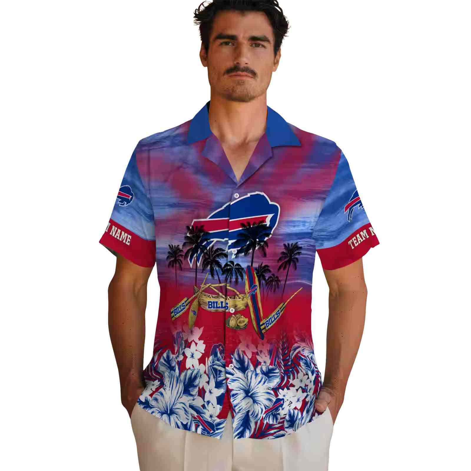 custom buffalo bills tropical canoe blue hawaiian shirt fashion forward