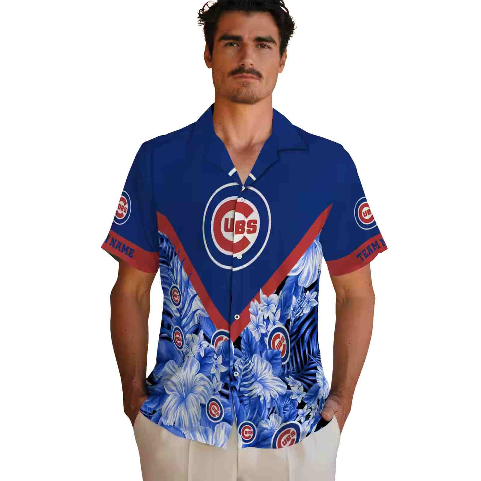 custom chicago cubs floral chevron blue hawaiian shirt fashion forward