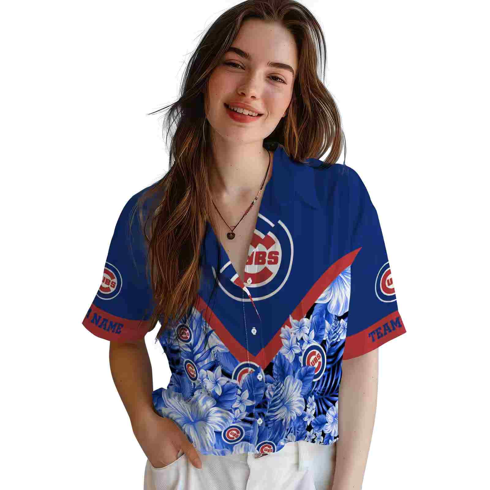 custom chicago cubs floral chevron blue hawaiian shirt latest model