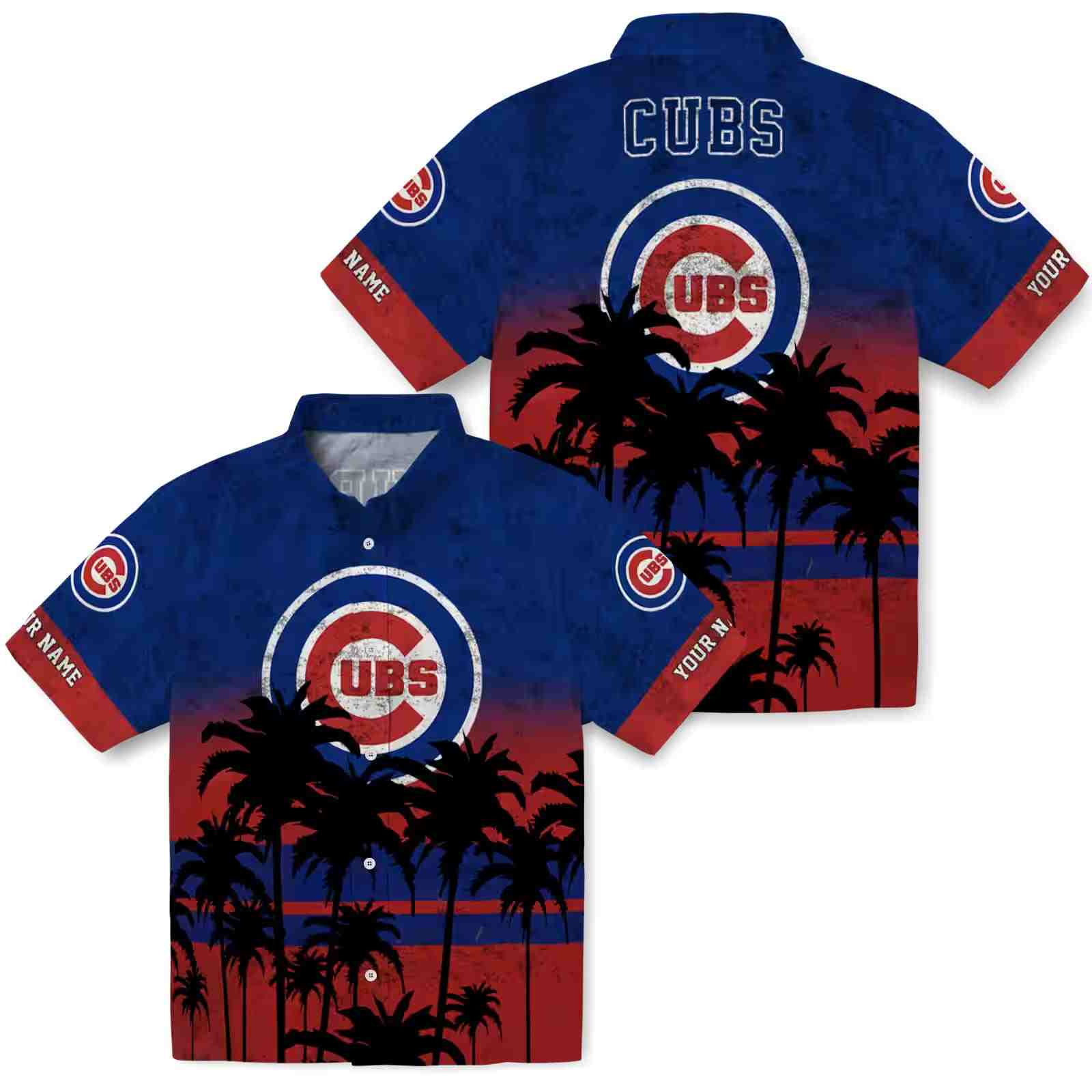 custom chicago cubs sunset pattern blue black hawaiian shirt high quality