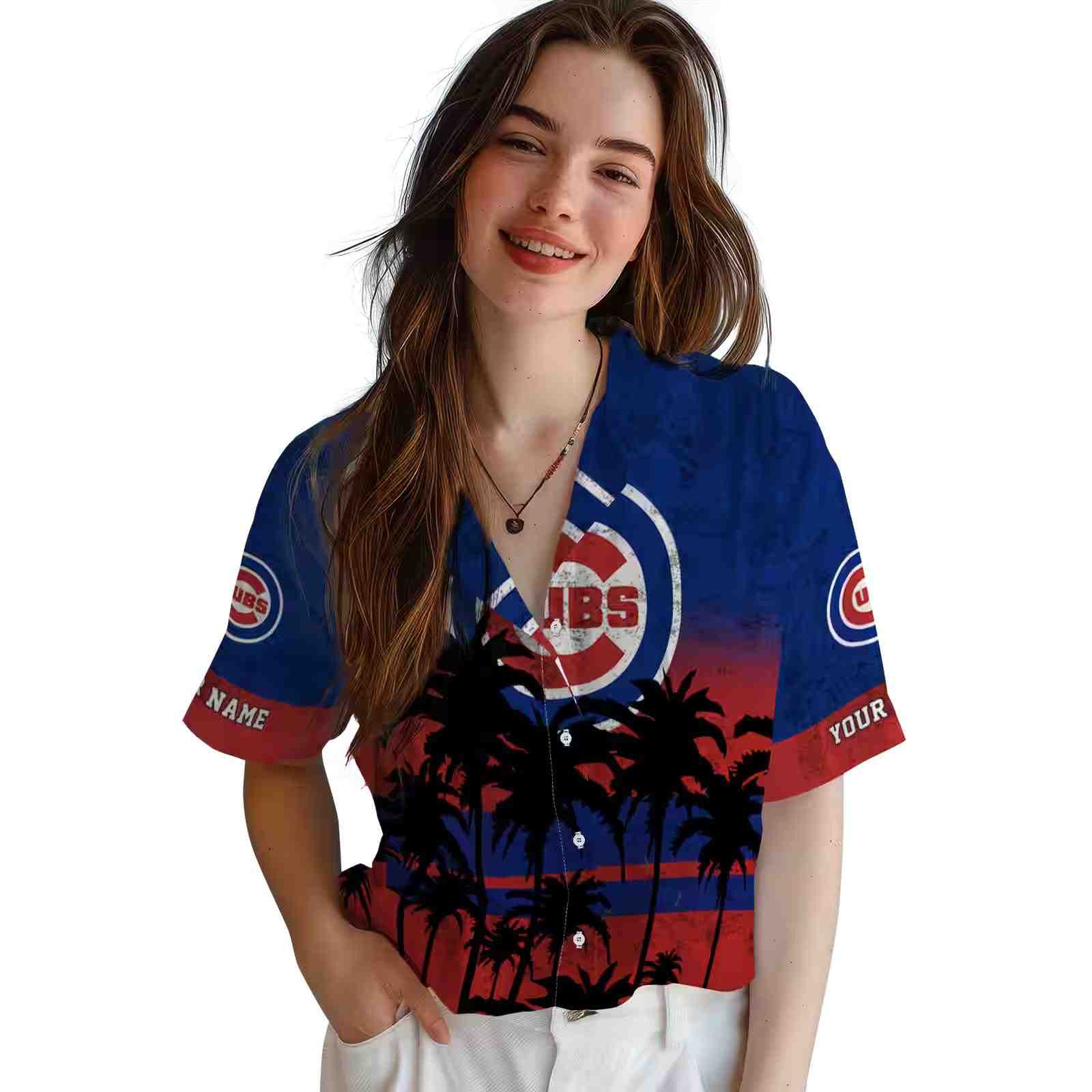 custom chicago cubs sunset pattern blue black hawaiian shirt latest model