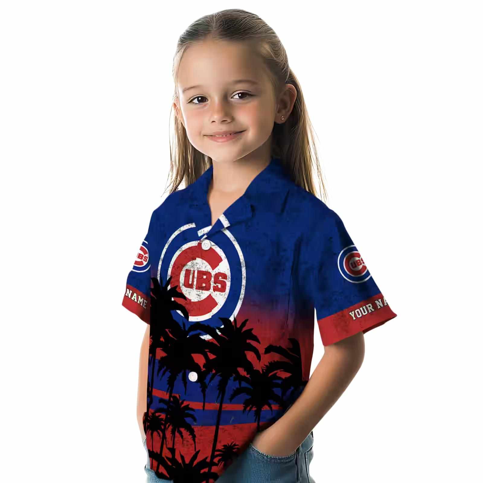 custom chicago cubs sunset pattern blue black hawaiian shirt premium grade