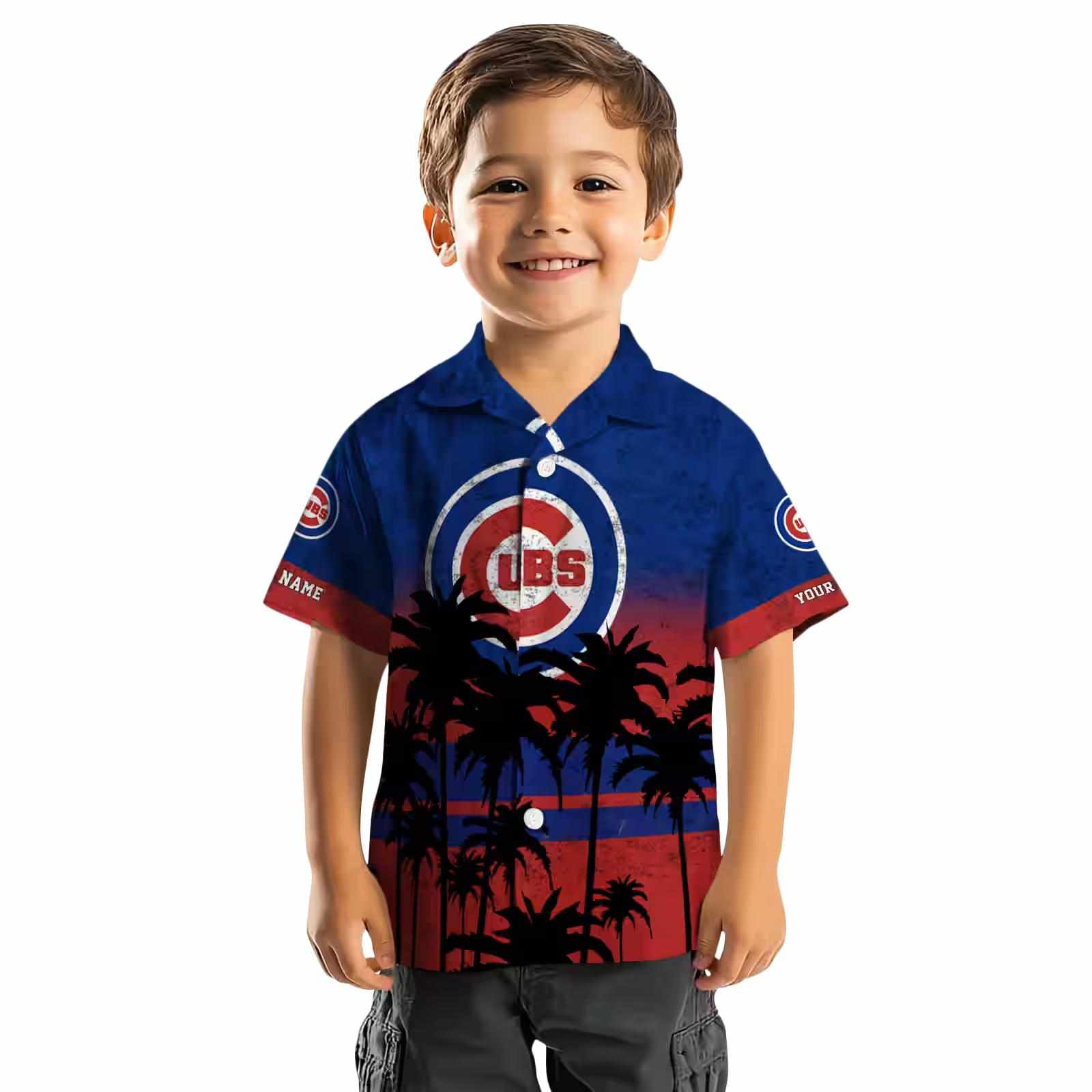 custom chicago cubs sunset pattern blue black hawaiian shirt top rated