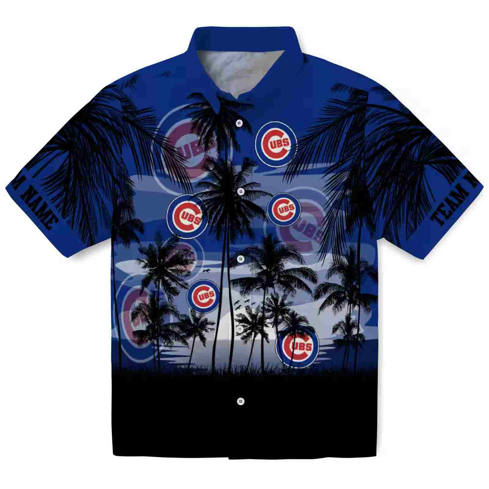 Custom Chicago Cubs Sunset Scene Blue Black Hawaiian Shirt