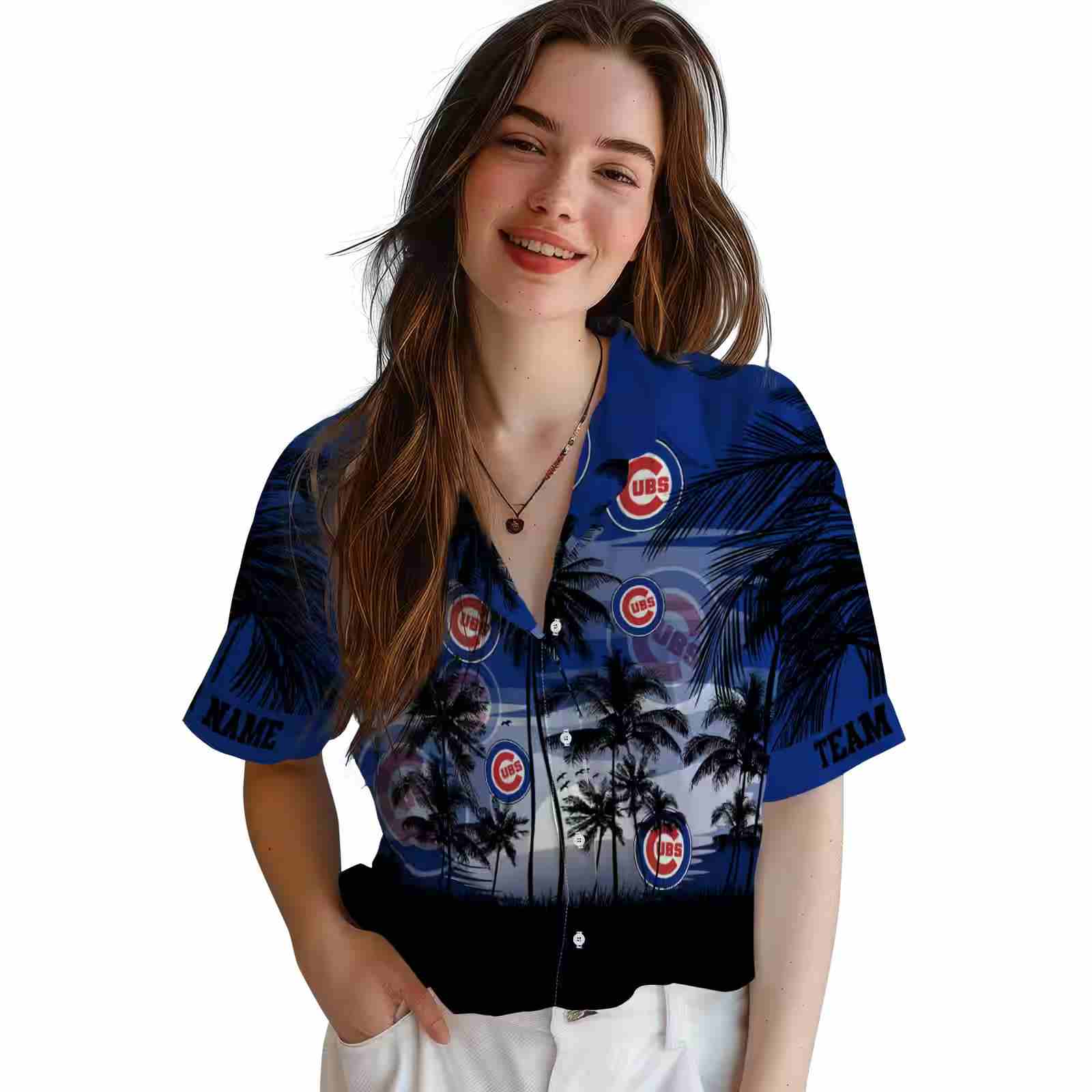 custom chicago cubs sunset scene blue black hawaiian shirt latest model