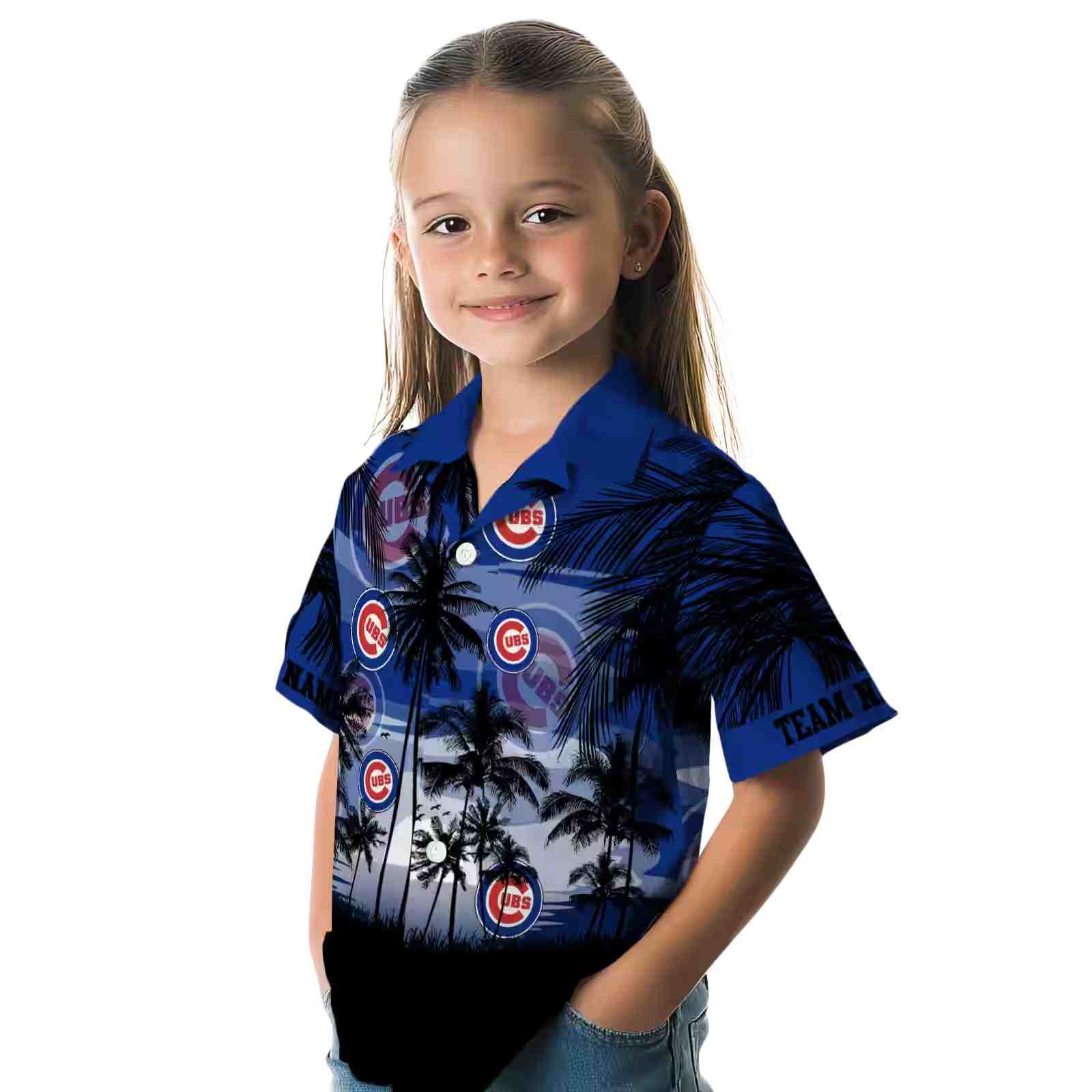 custom chicago cubs sunset scene blue black hawaiian shirt premium grade