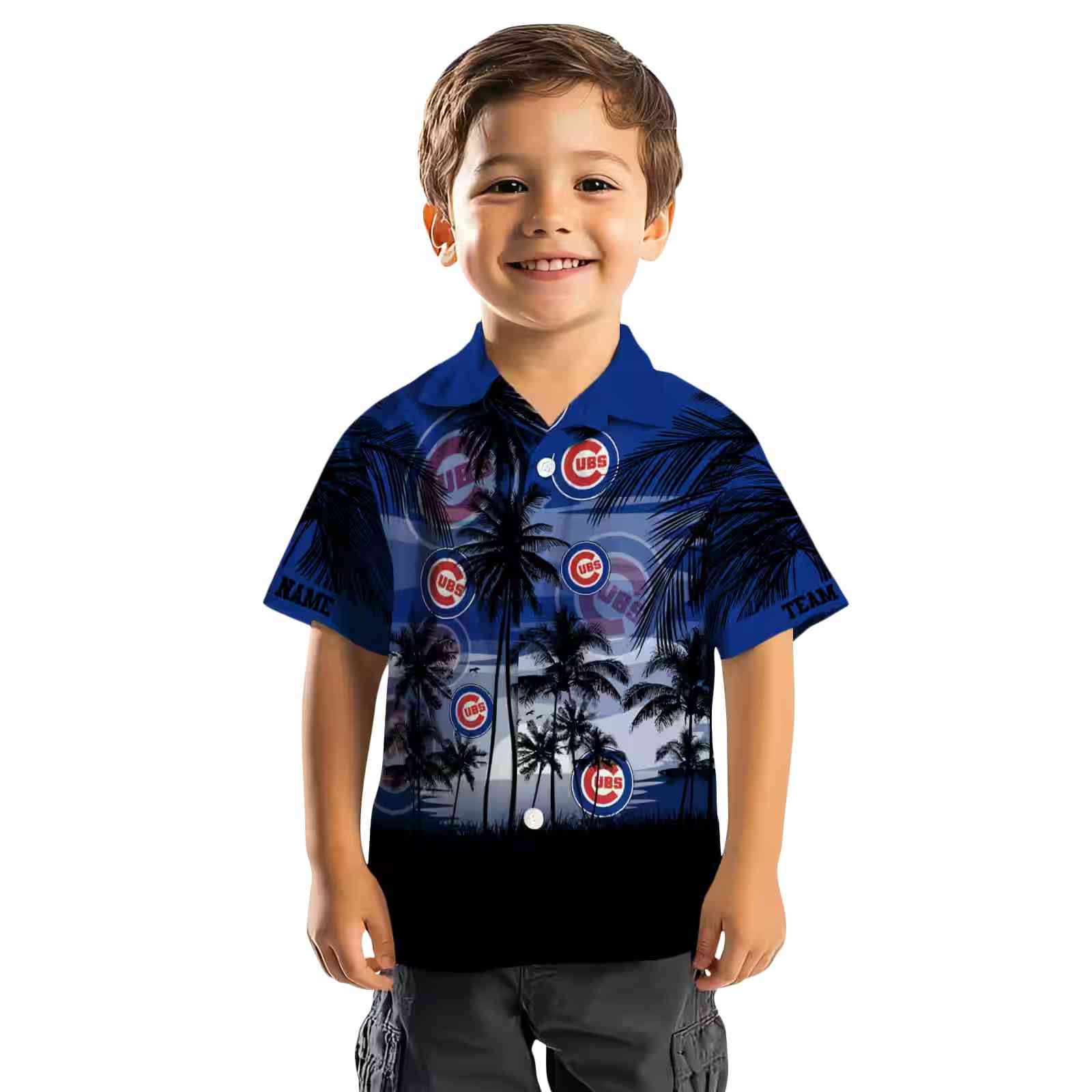 custom chicago cubs sunset scene blue black hawaiian shirt top rated