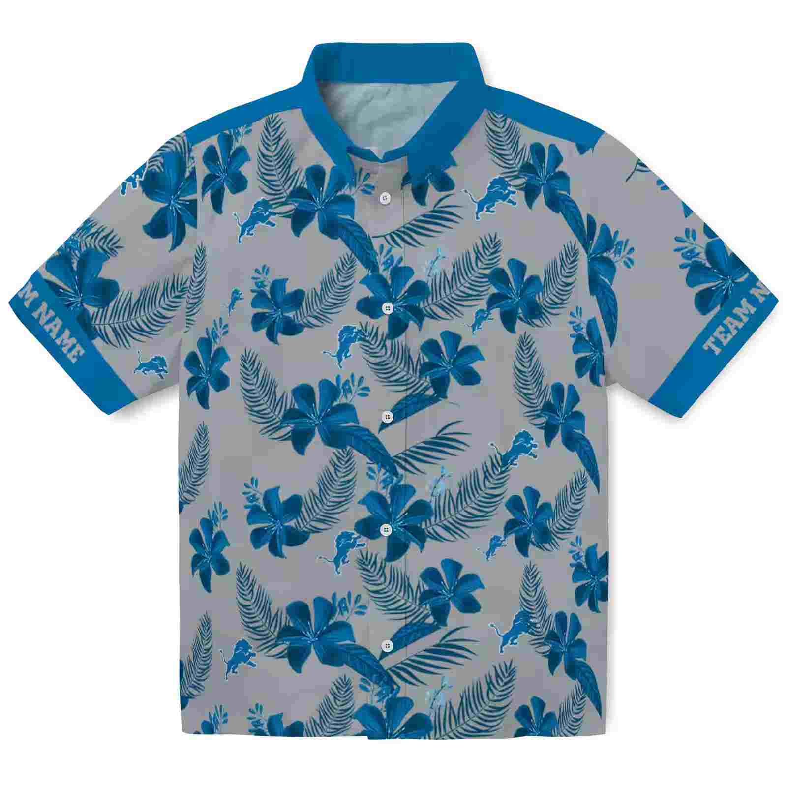 Custom Detroit Lions Botanical Print Silver Hawaiian Shirt