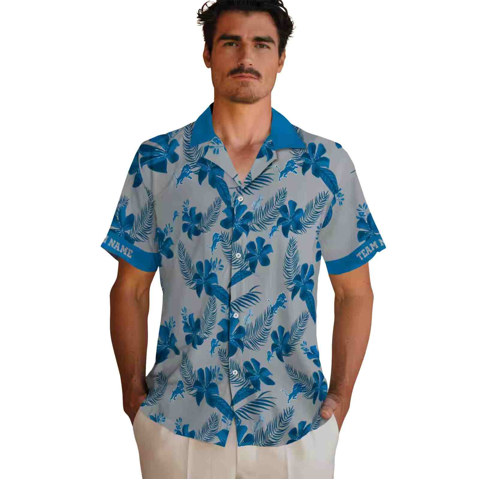 custom detroit lions botanical print silver hawaiian shirt fashion forward