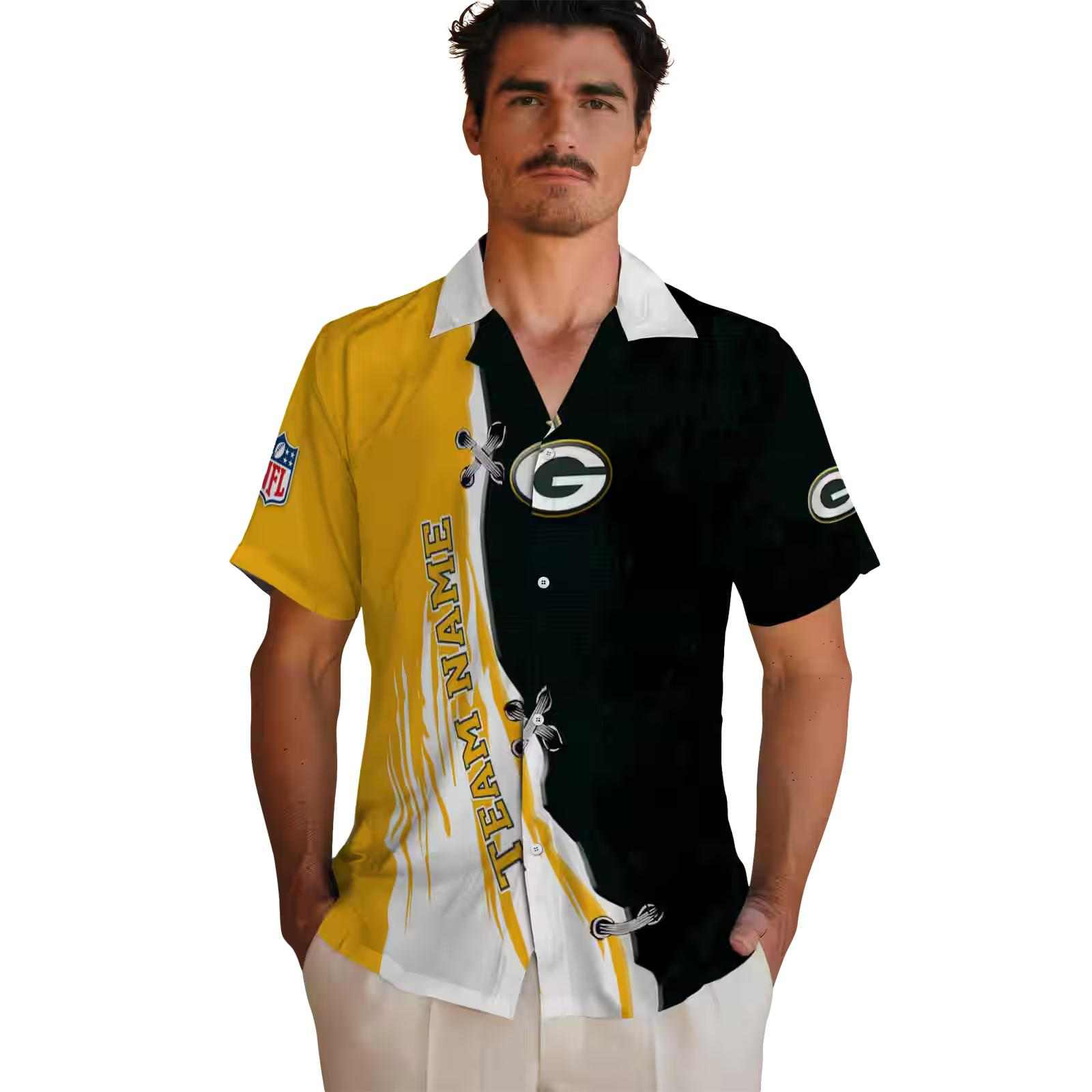 custom green bay packers edgy streaks green white hawaiian shirt fashion forward