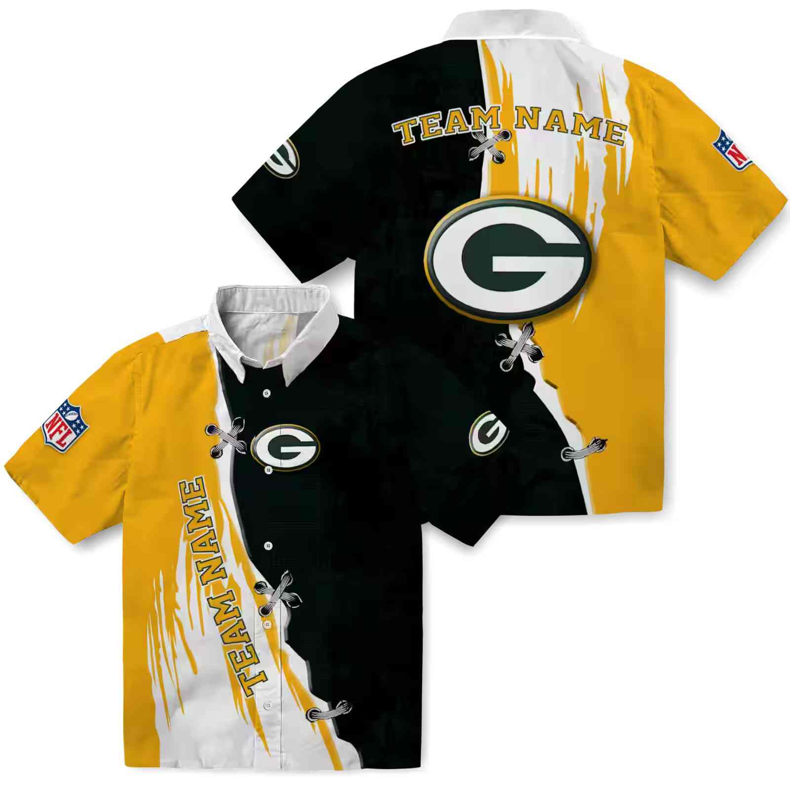 custom green bay packers edgy streaks green white hawaiian shirt high quality