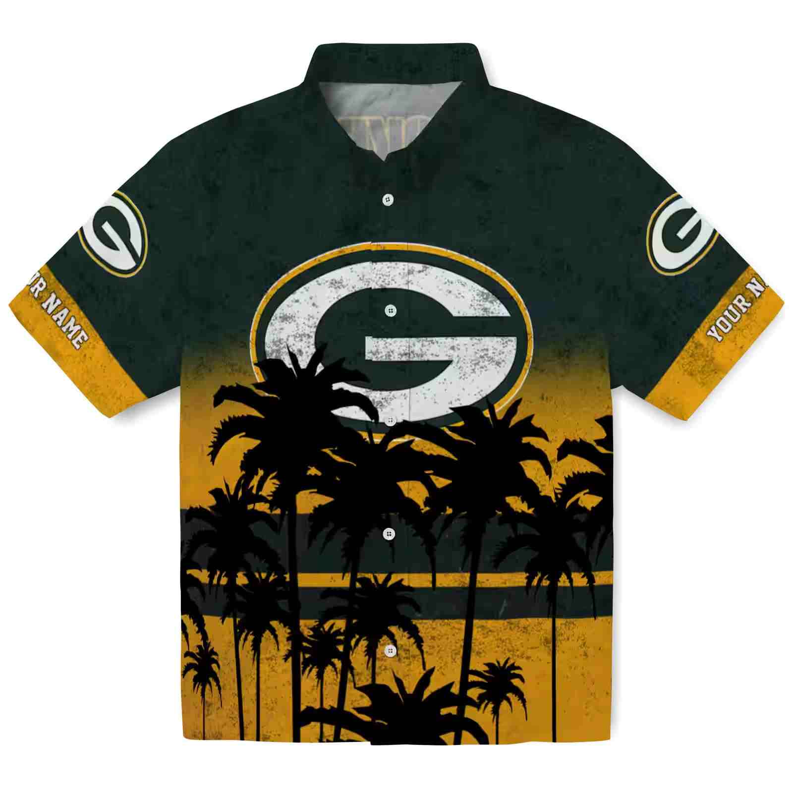 Custom Green Bay Packers Sunset Pattern Green Black Hawaiian Shirt