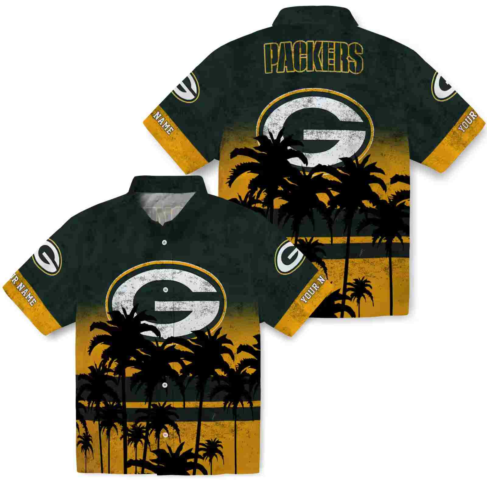 custom green bay packers sunset pattern green black hawaiian shirt high quality