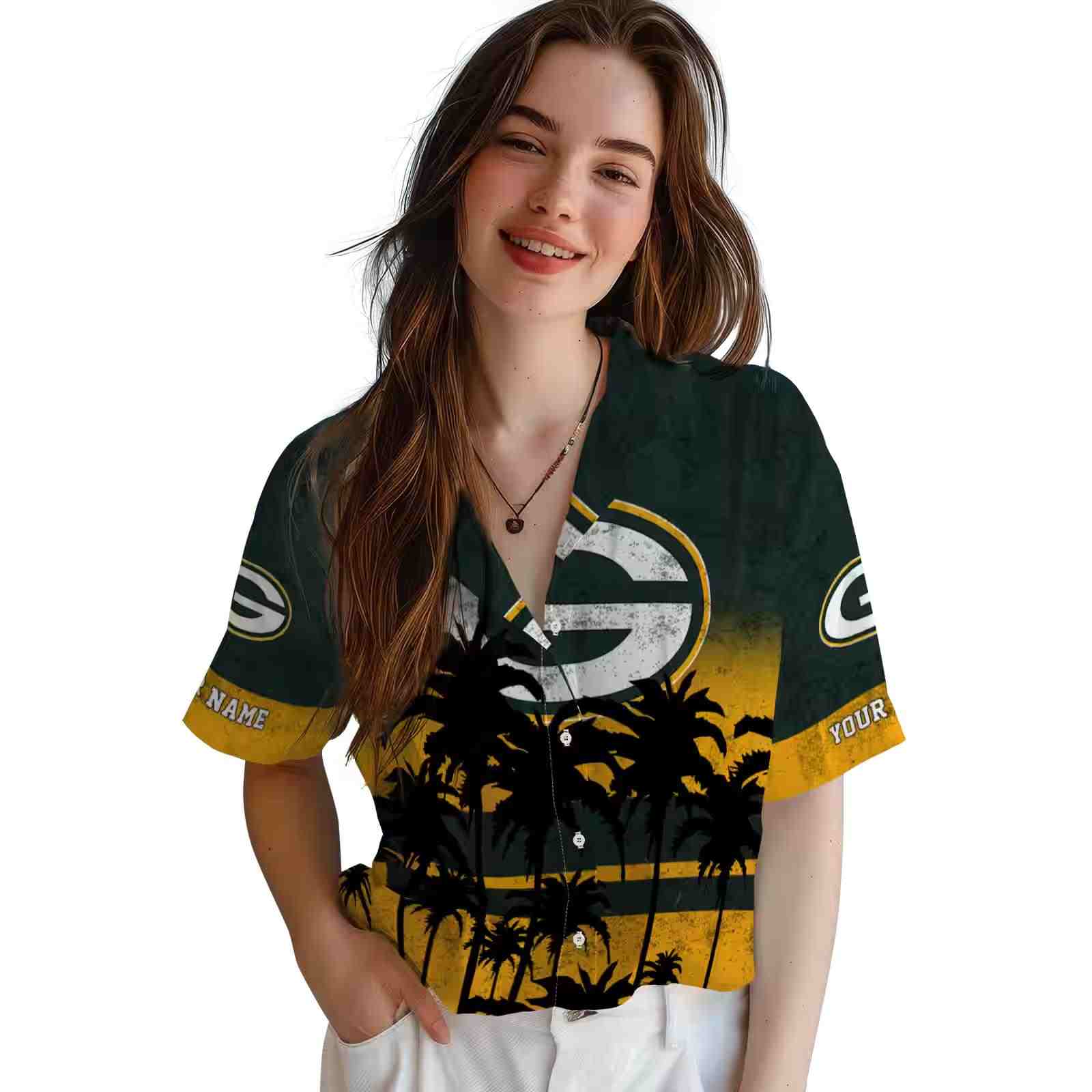 custom green bay packers sunset pattern green black hawaiian shirt latest model