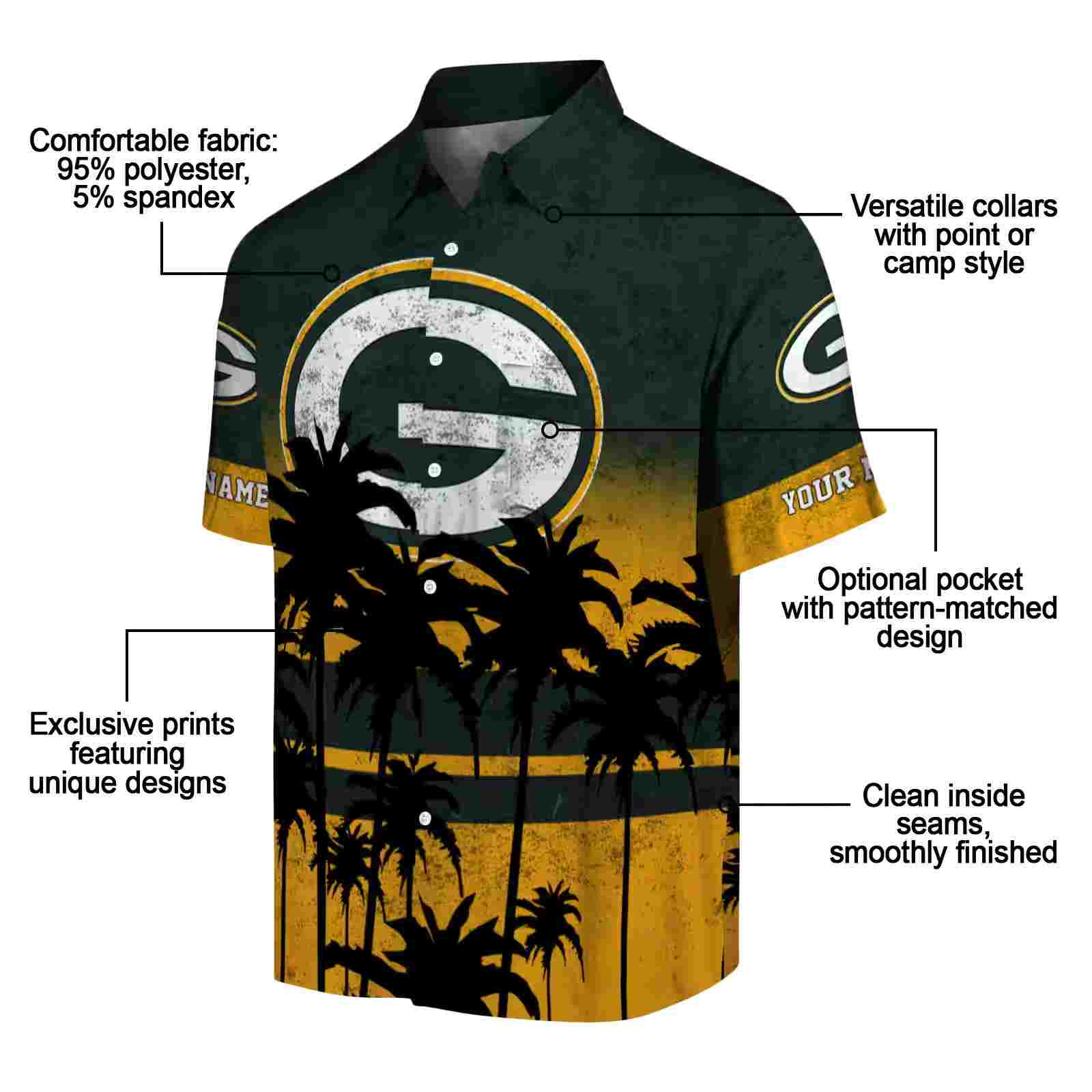 custom green bay packers sunset pattern green black hawaiian shirt new arrival