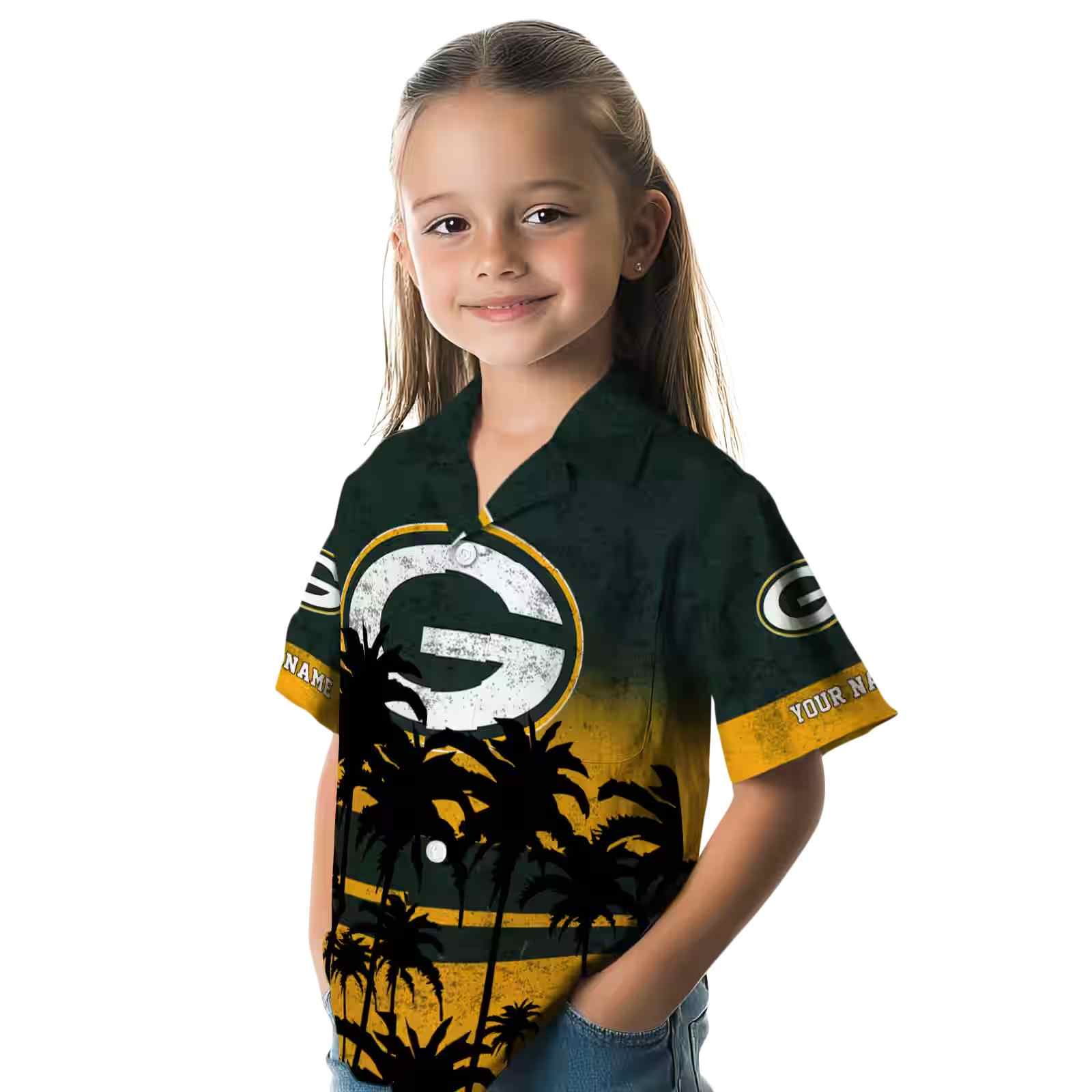 custom green bay packers sunset pattern green black hawaiian shirt premium grade