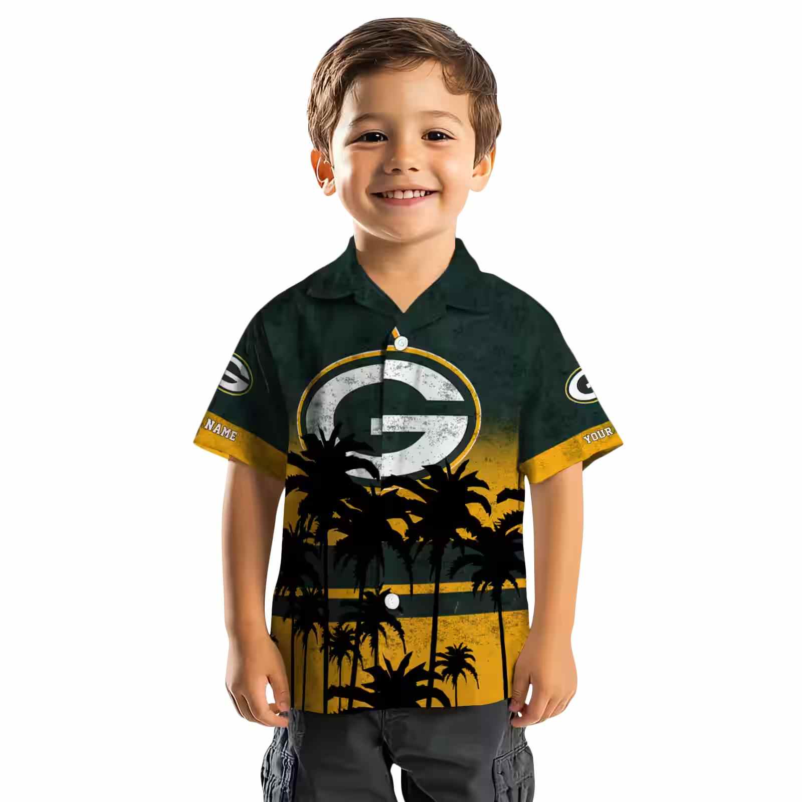 custom green bay packers sunset pattern green black hawaiian shirt top rated