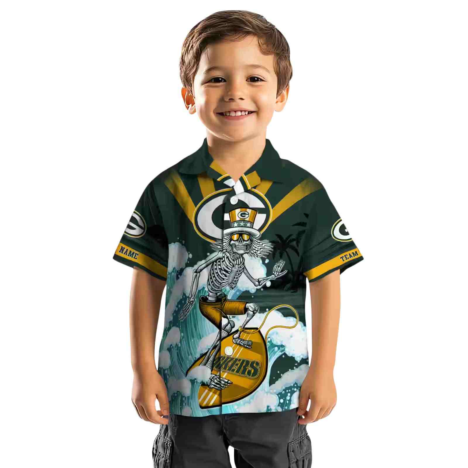 custom green bay packers surfing skeleton green blue hawaiian shirt top rated