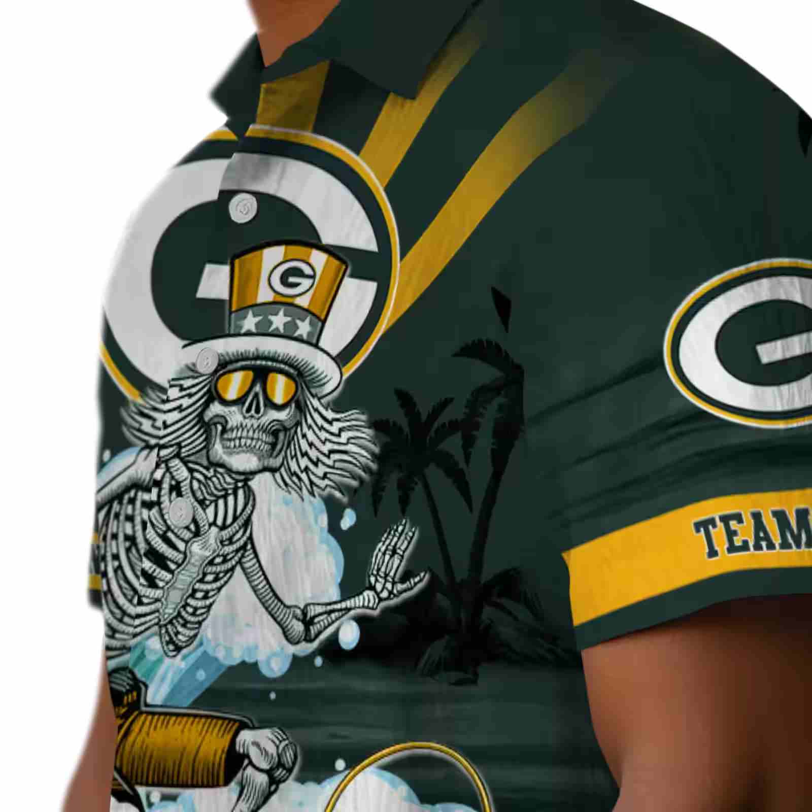 custom green bay packers surfing skeleton green blue hawaiian shirt trendy