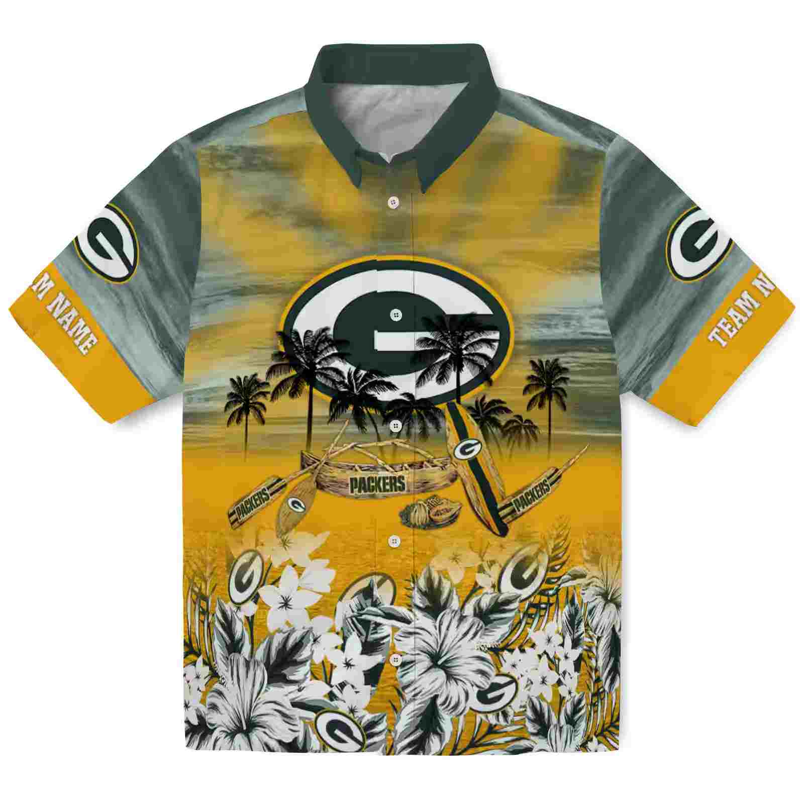 Custom Green Bay Packers Tropical Canoe Green Hawaiian Shirt