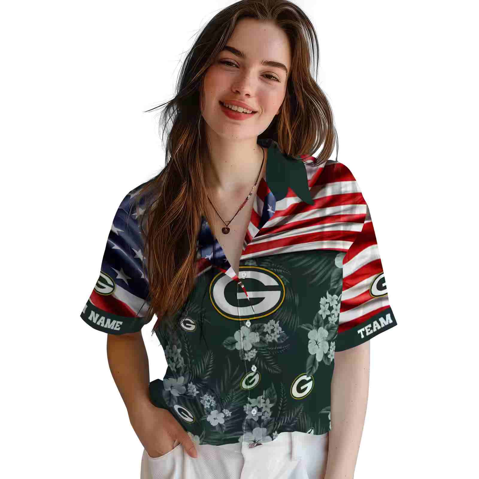 custom green bay packers us flag hibiscus green hawaiian shirt latest model