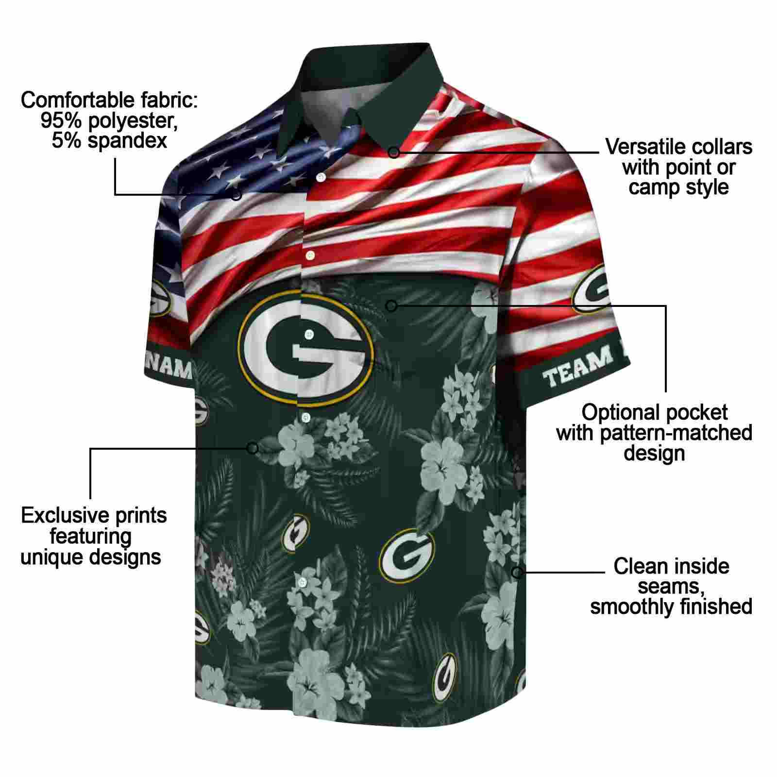 custom green bay packers us flag hibiscus green hawaiian shirt new arrival