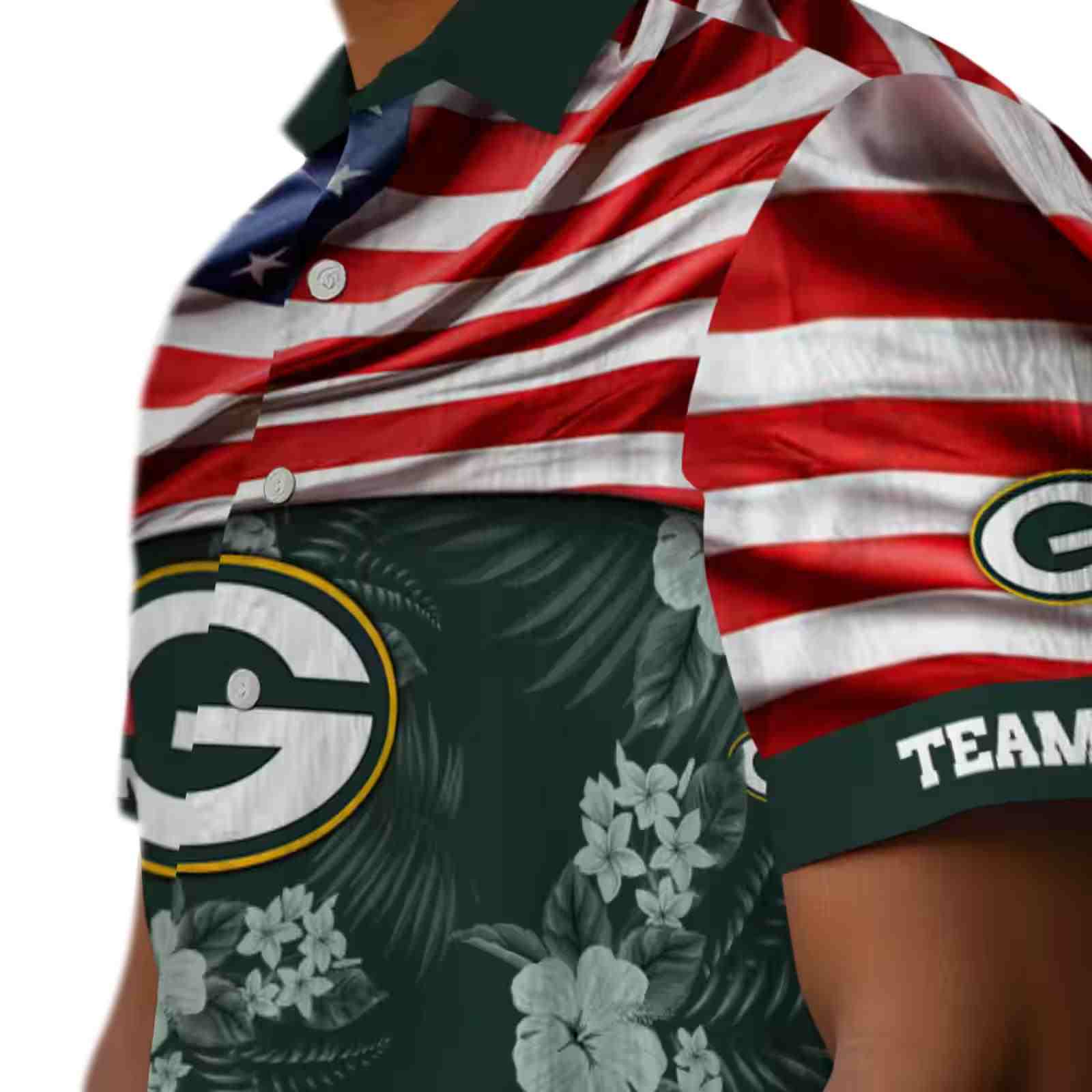 custom green bay packers us flag hibiscus green hawaiian shirt trendy