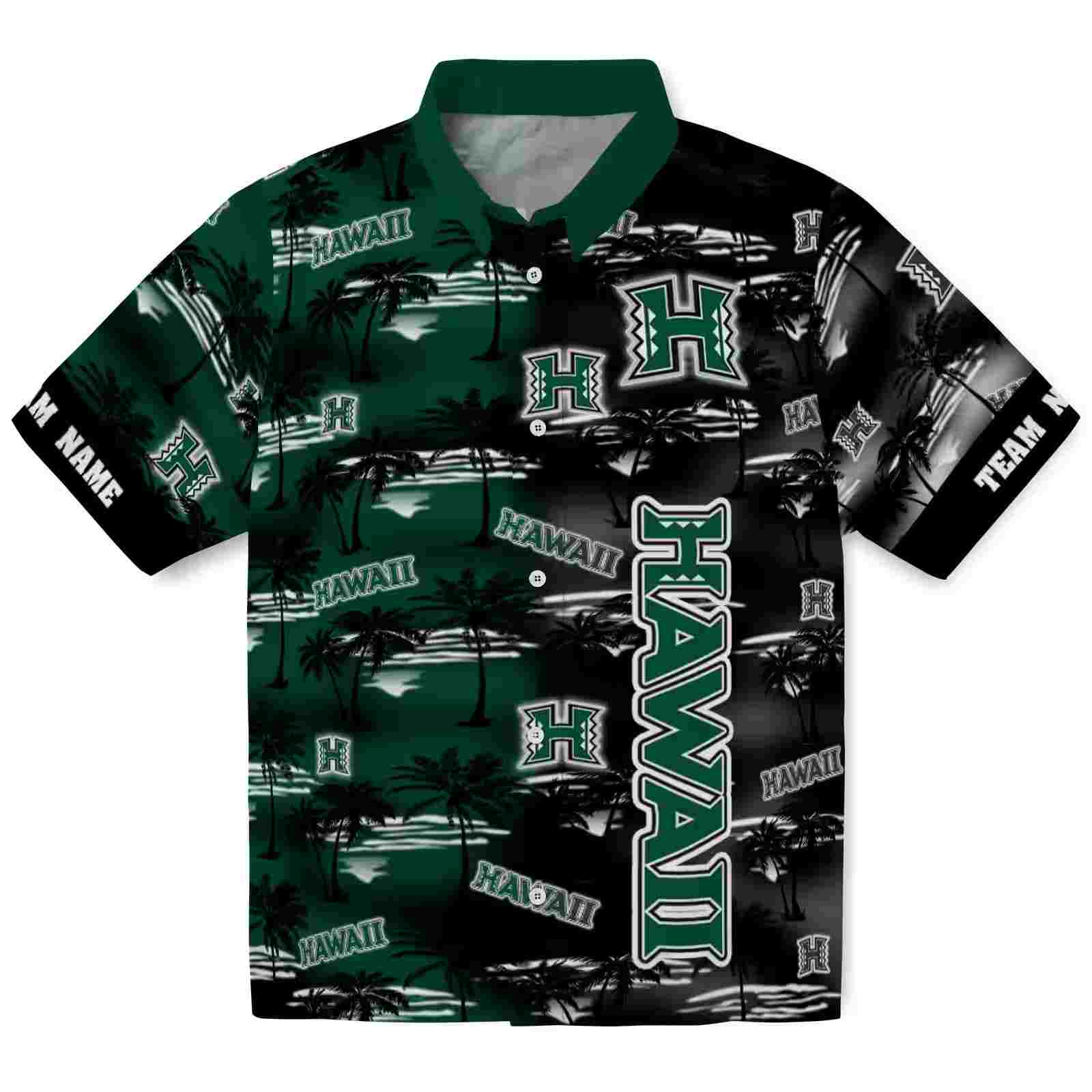 Custom Hawaii Rainbow Warriors Palm Silhouettes Green Hawaiian Shirt