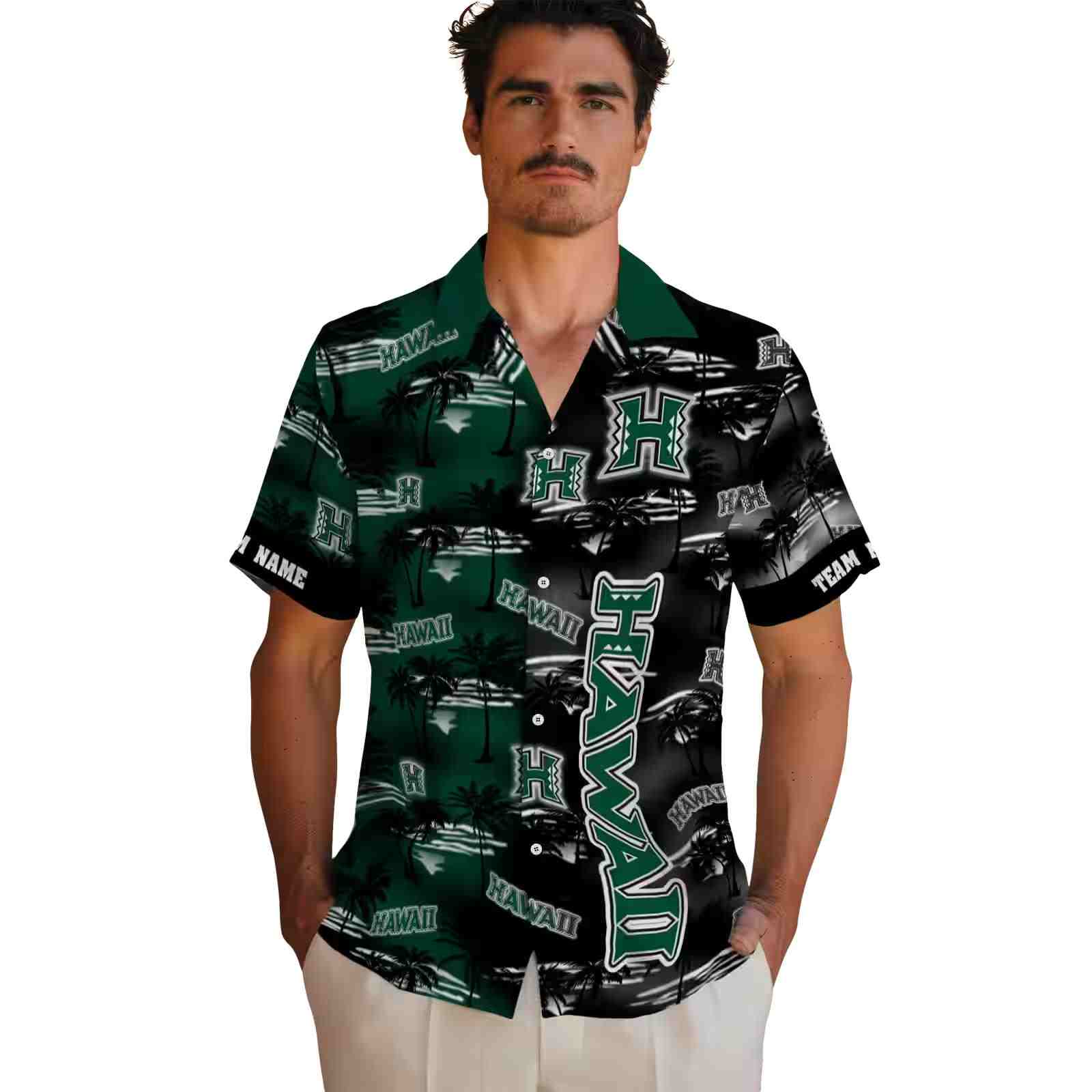 custom hawaii rainbow warriors palm silhouettes green hawaiian shirt fashion forward