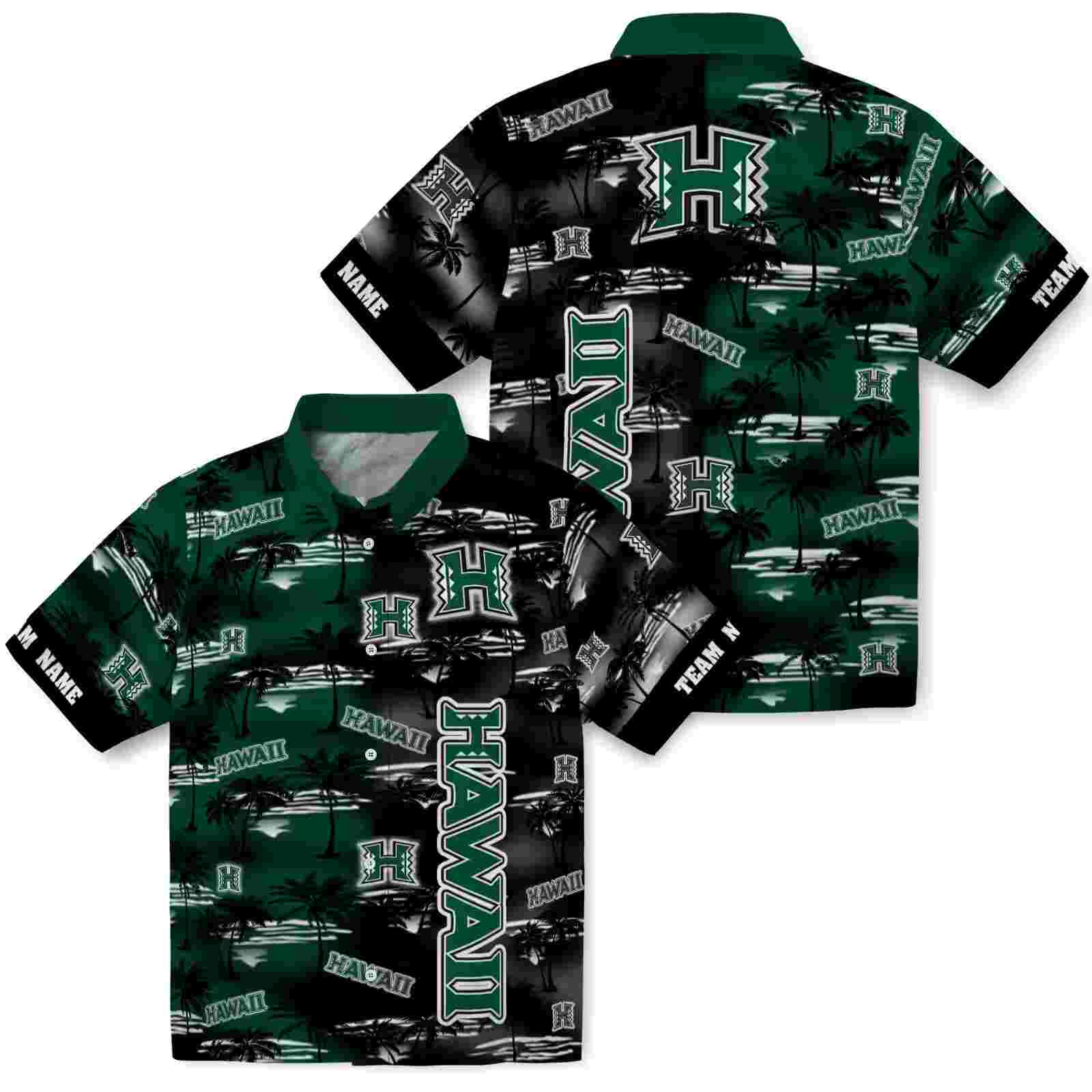 custom hawaii rainbow warriors palm silhouettes green hawaiian shirt high quality