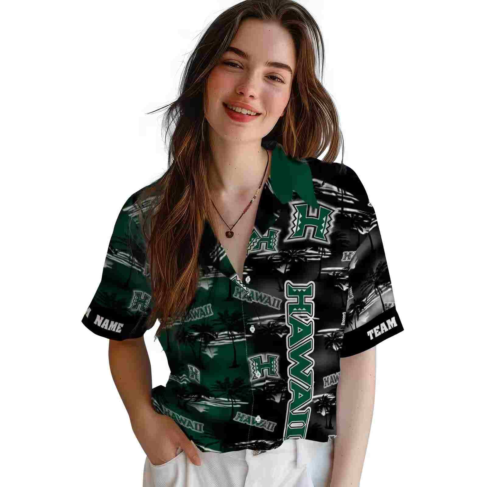 custom hawaii rainbow warriors palm silhouettes green hawaiian shirt latest model