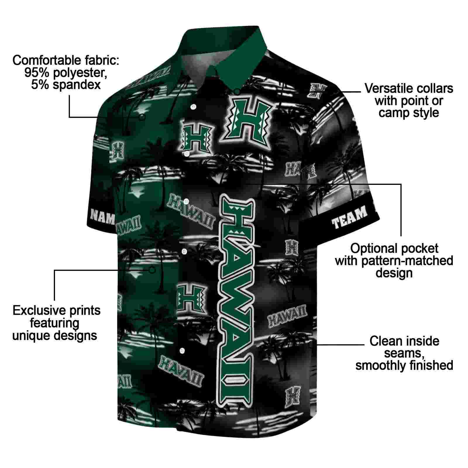 custom hawaii rainbow warriors palm silhouettes green hawaiian shirt new arrival