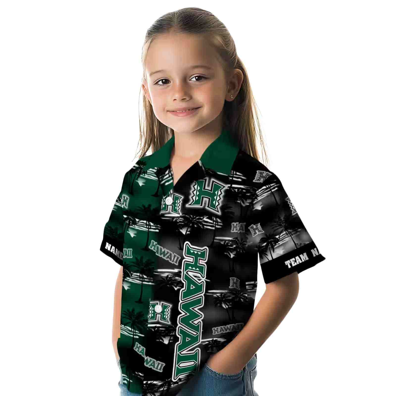 custom hawaii rainbow warriors palm silhouettes green hawaiian shirt premium grade