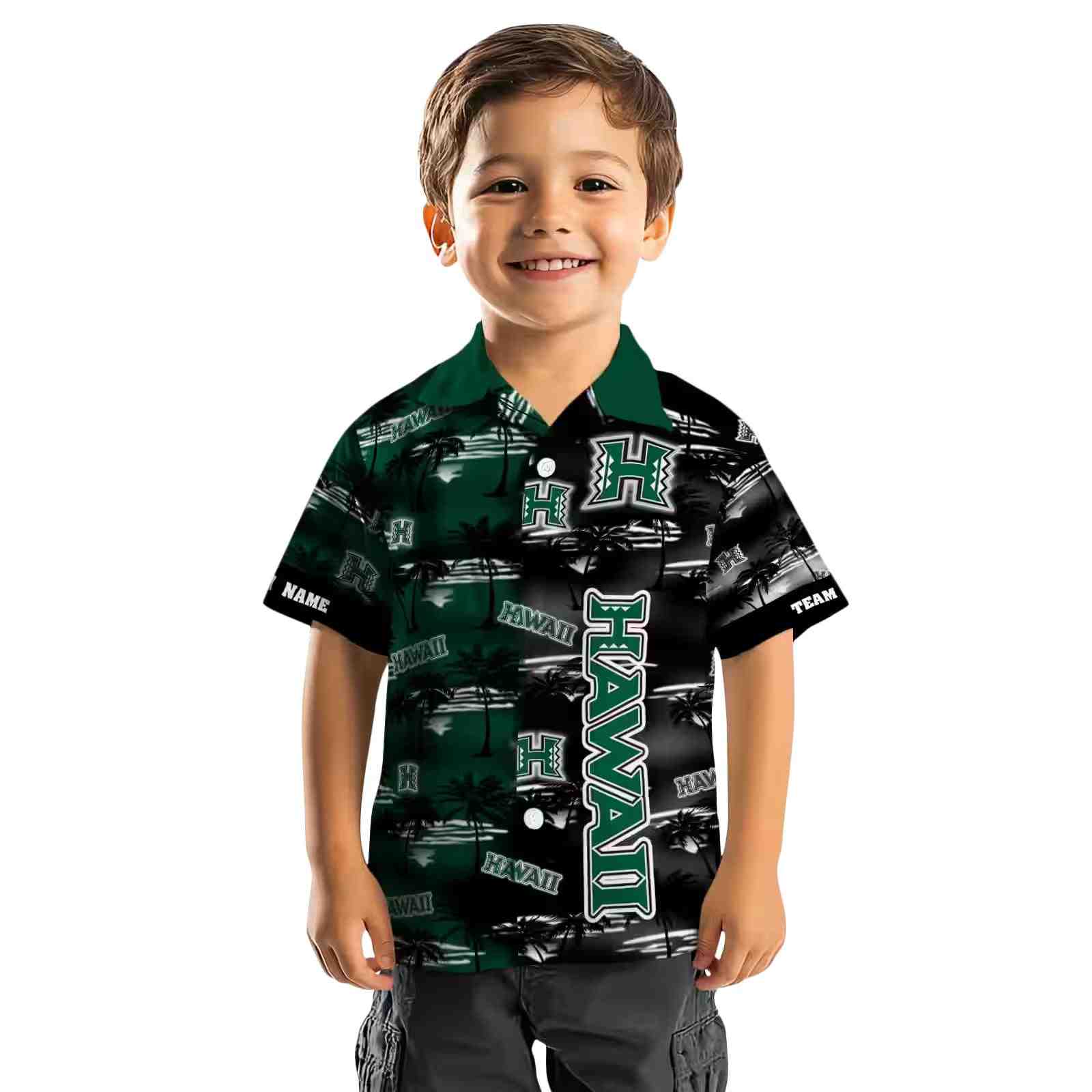 custom hawaii rainbow warriors palm silhouettes green hawaiian shirt top rated