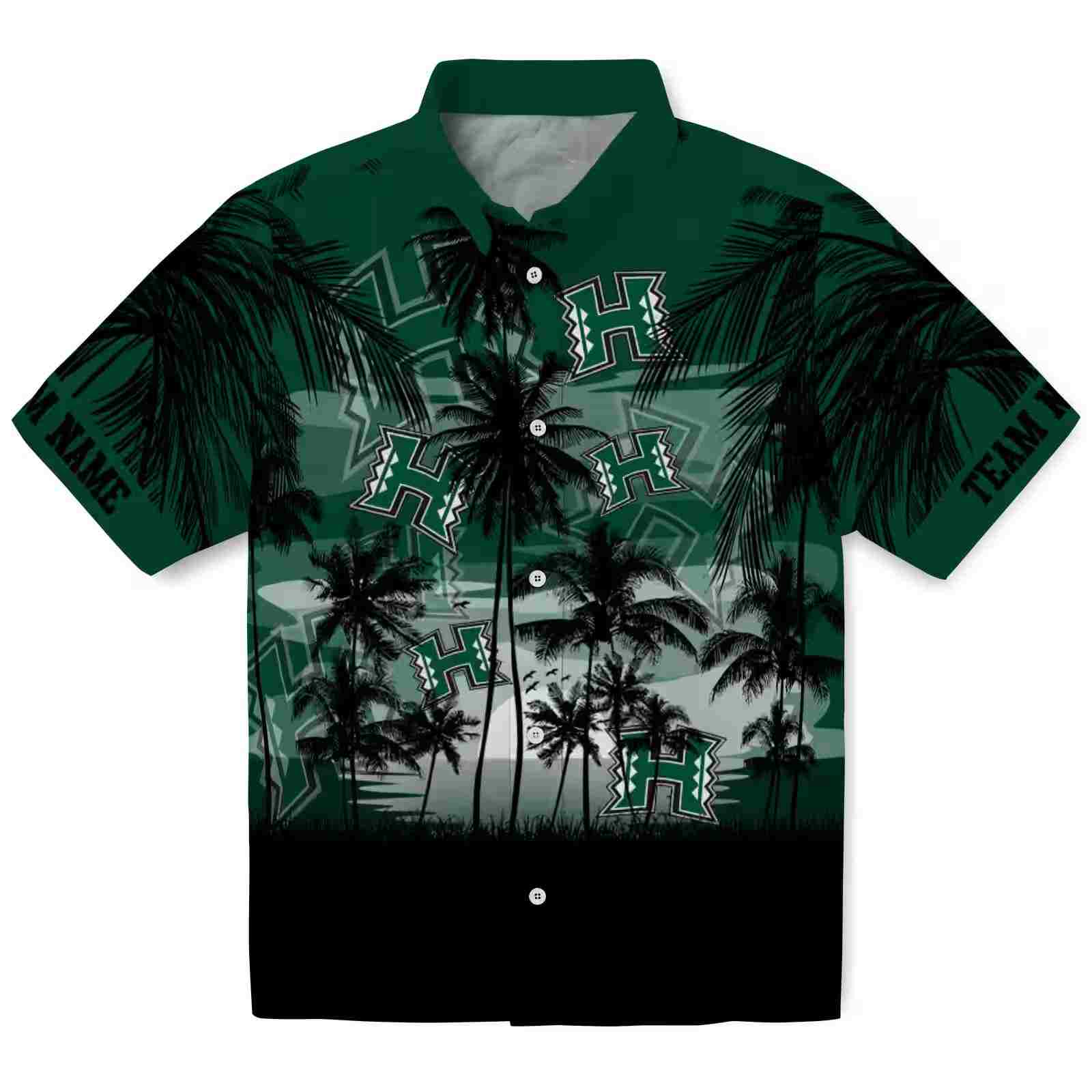 Custom Hawaii Rainbow Warriors Sunset Scene Green Black Hawaiian Shirt