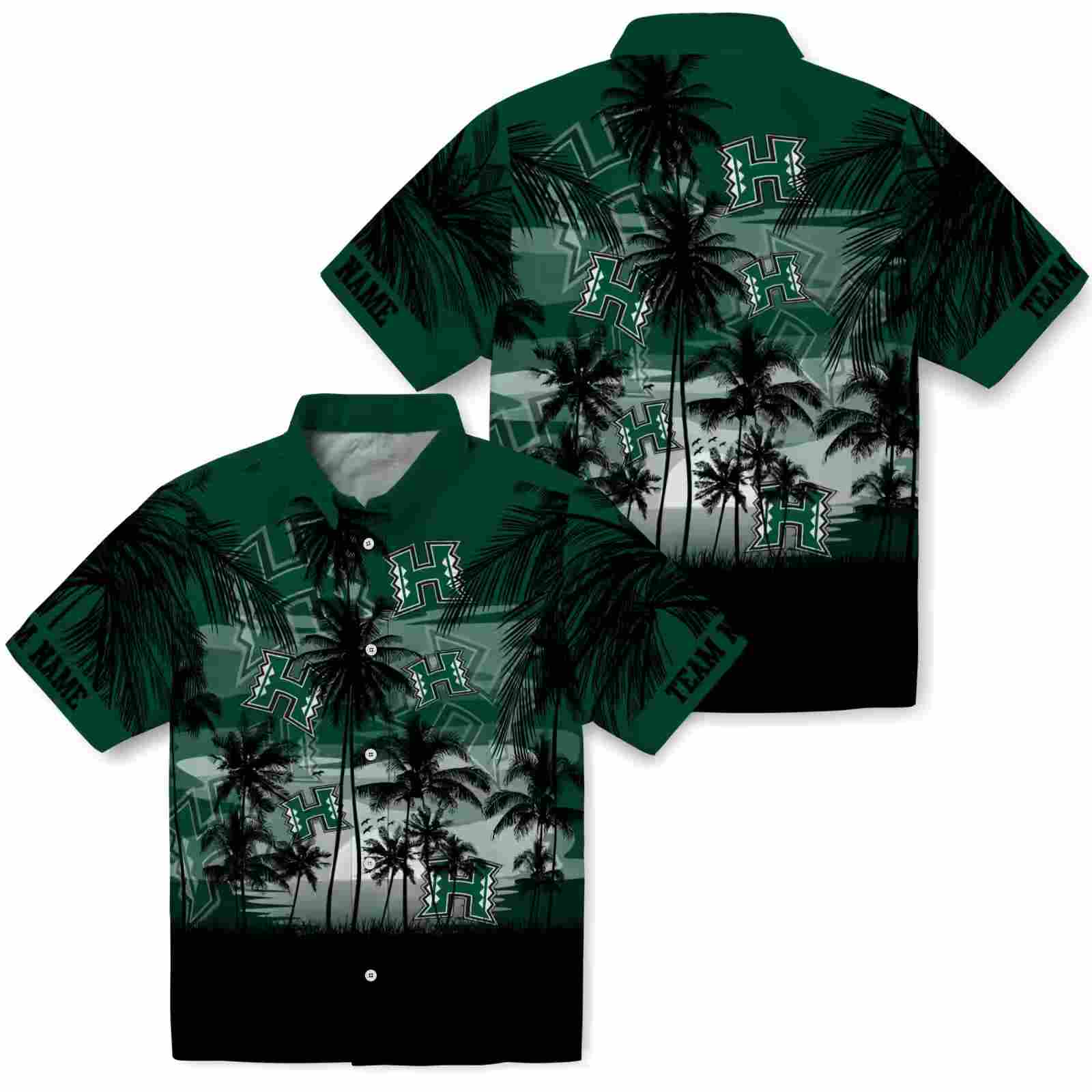 custom hawaii rainbow warriors sunset scene green black hawaiian shirt high quality