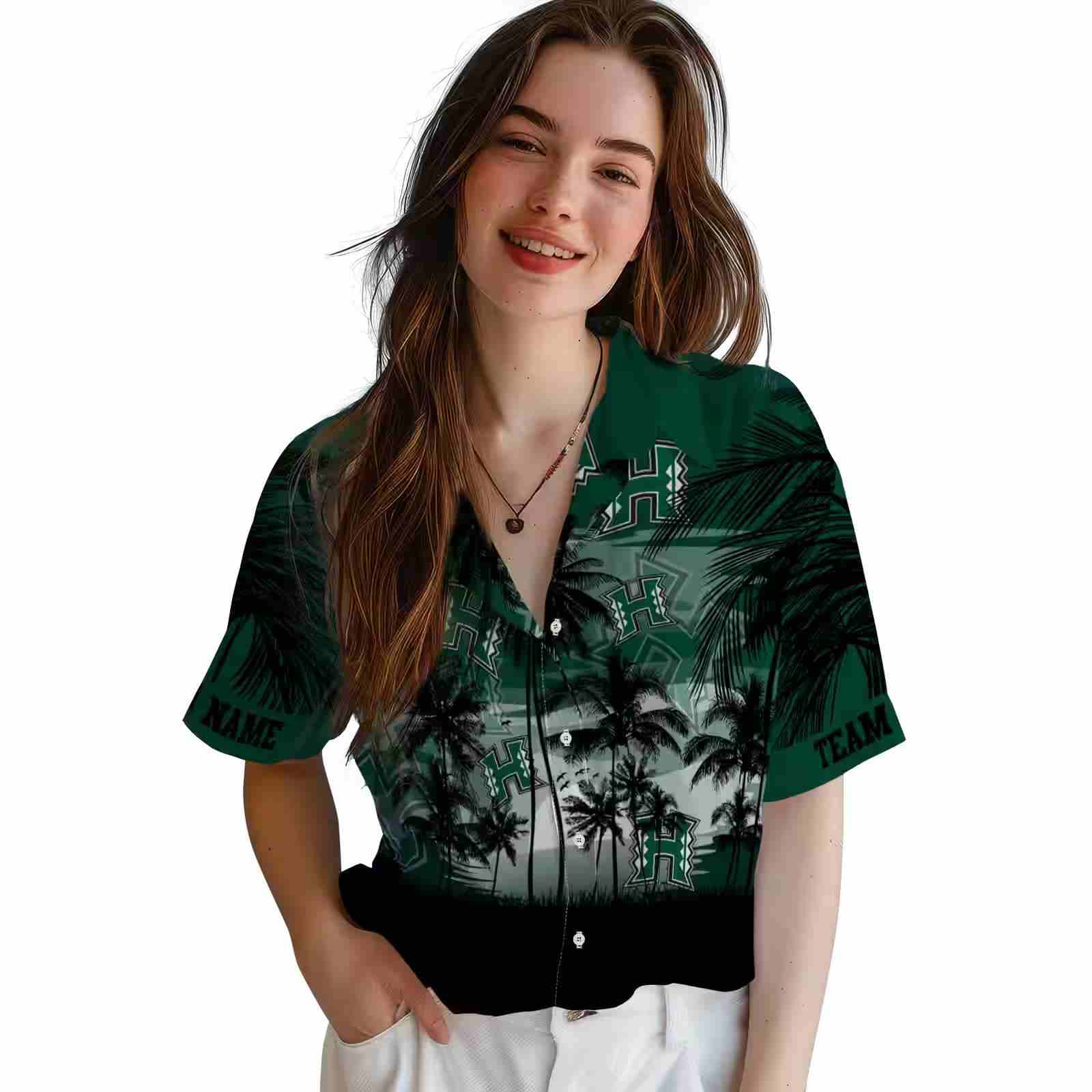 custom hawaii rainbow warriors sunset scene green black hawaiian shirt latest model