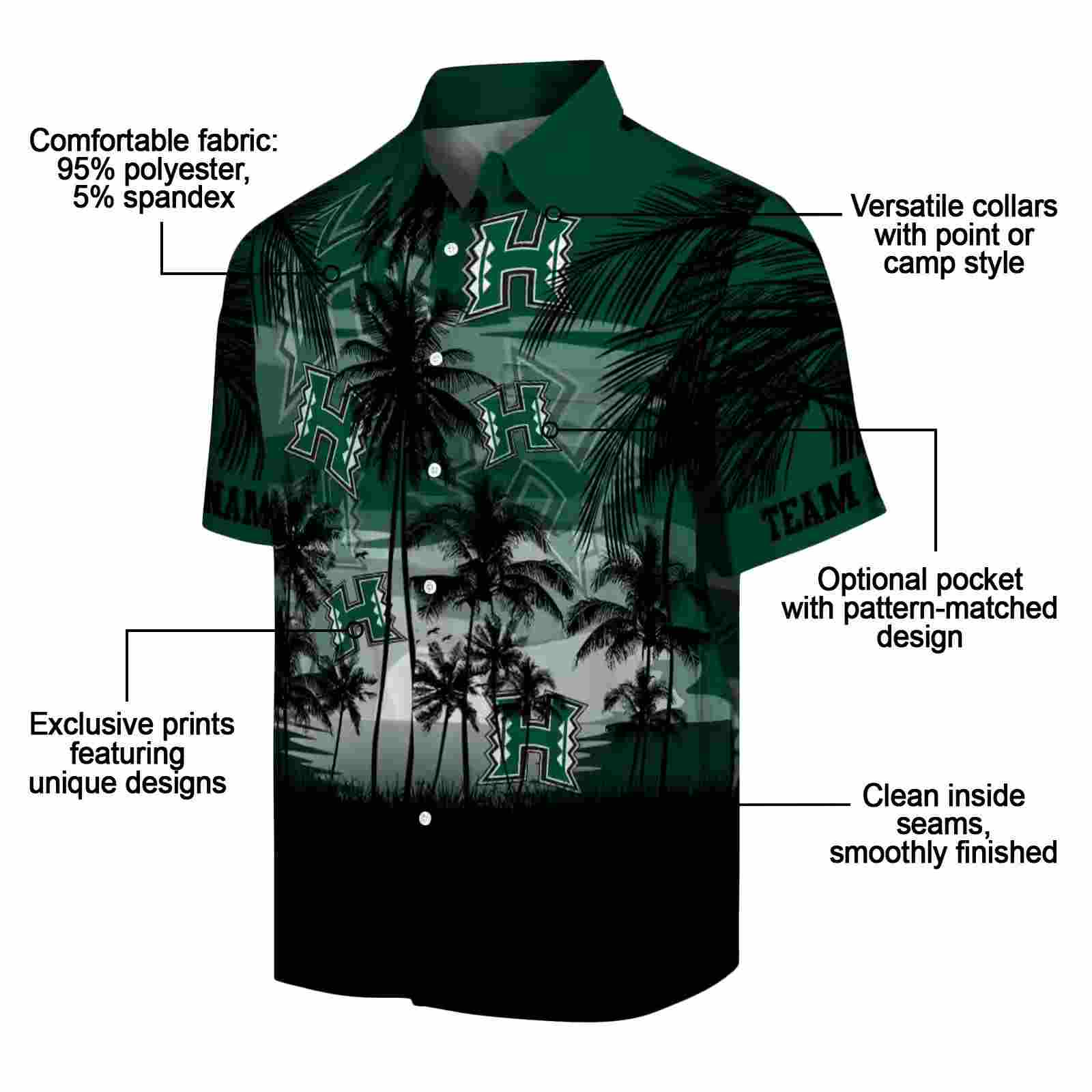 custom hawaii rainbow warriors sunset scene green black hawaiian shirt new arrival