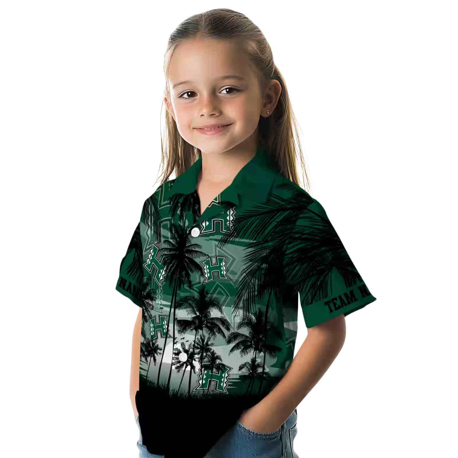 custom hawaii rainbow warriors sunset scene green black hawaiian shirt premium grade