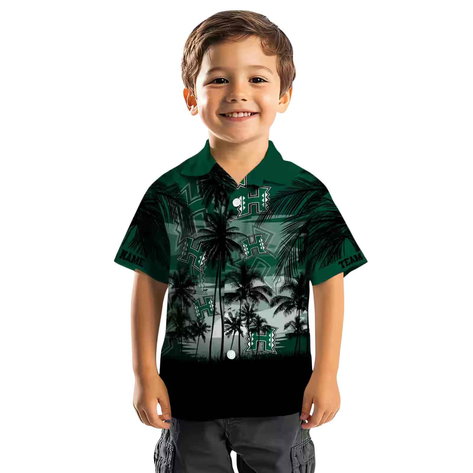 custom hawaii rainbow warriors sunset scene green black hawaiian shirt top rated