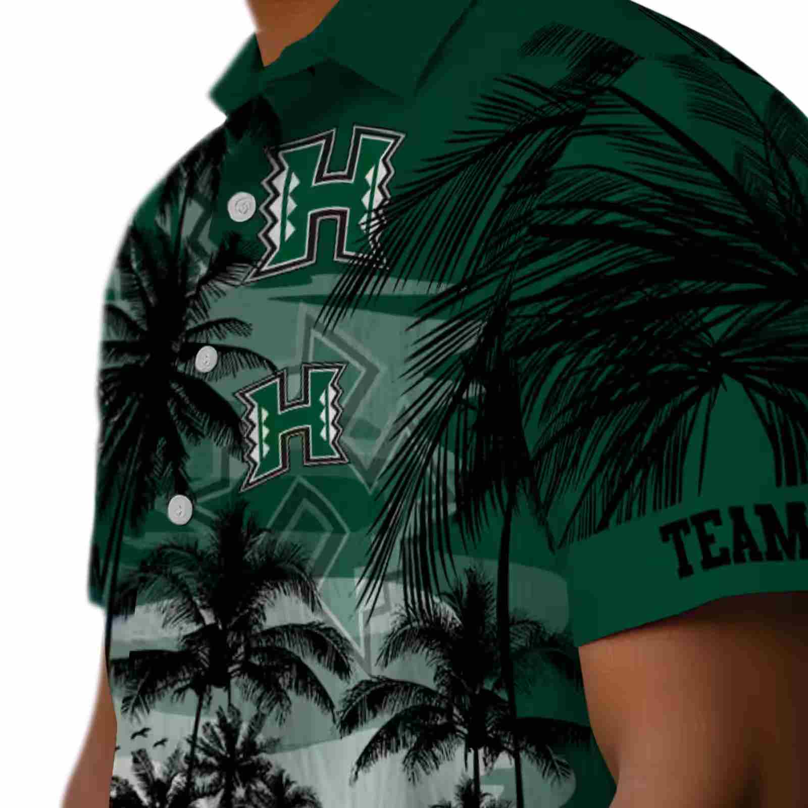 custom hawaii rainbow warriors sunset scene green black hawaiian shirt trendy