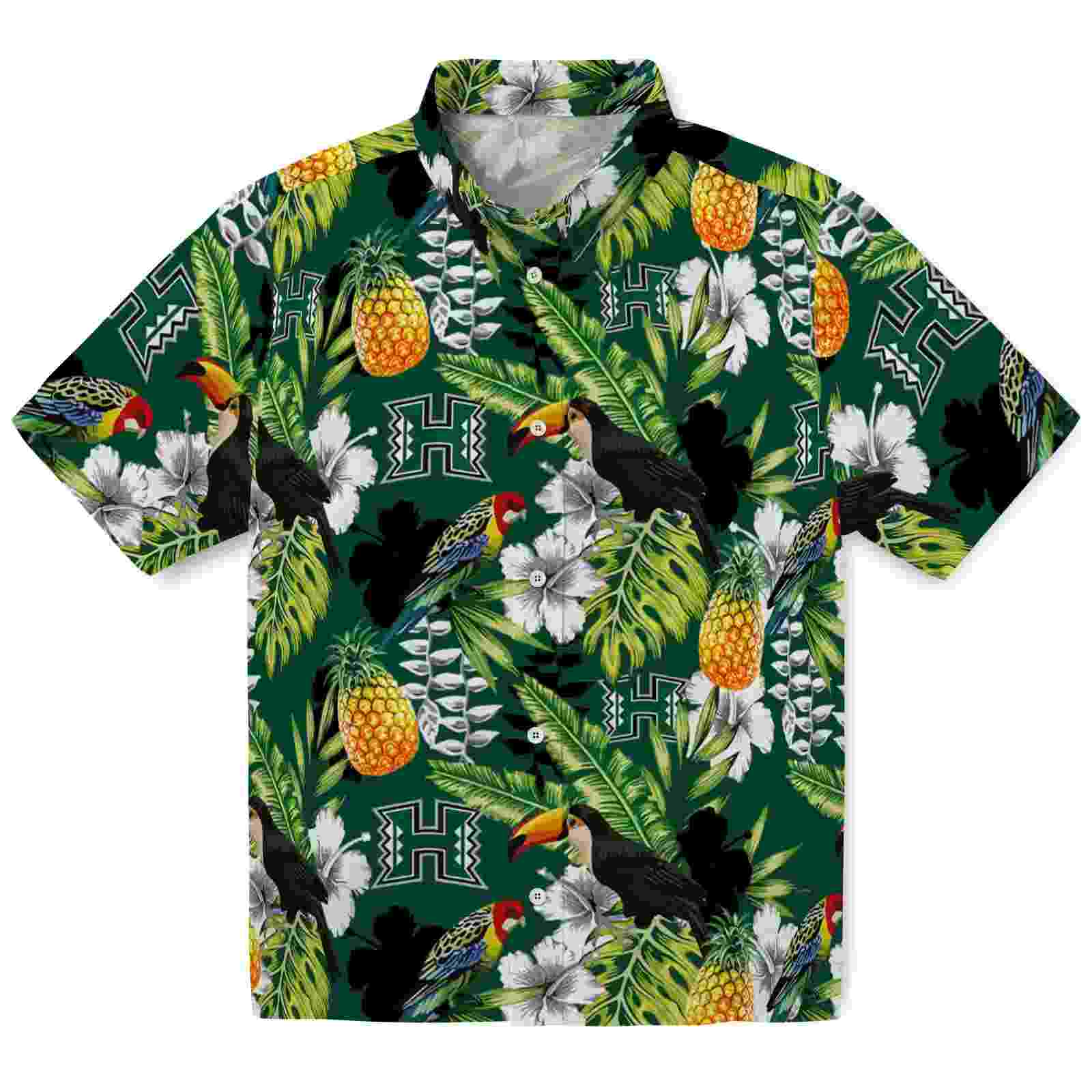 Custom Hawaii Rainbow Warriors Tropical Toucan Green Hawaiian Shirt