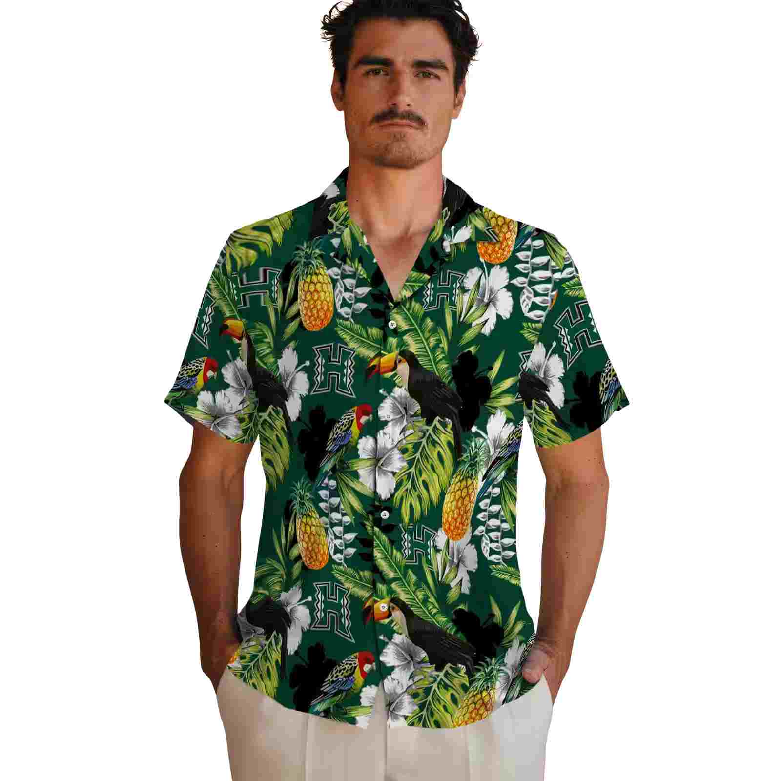 custom hawaii rainbow warriors tropical toucan green hawaiian shirt fashion forward