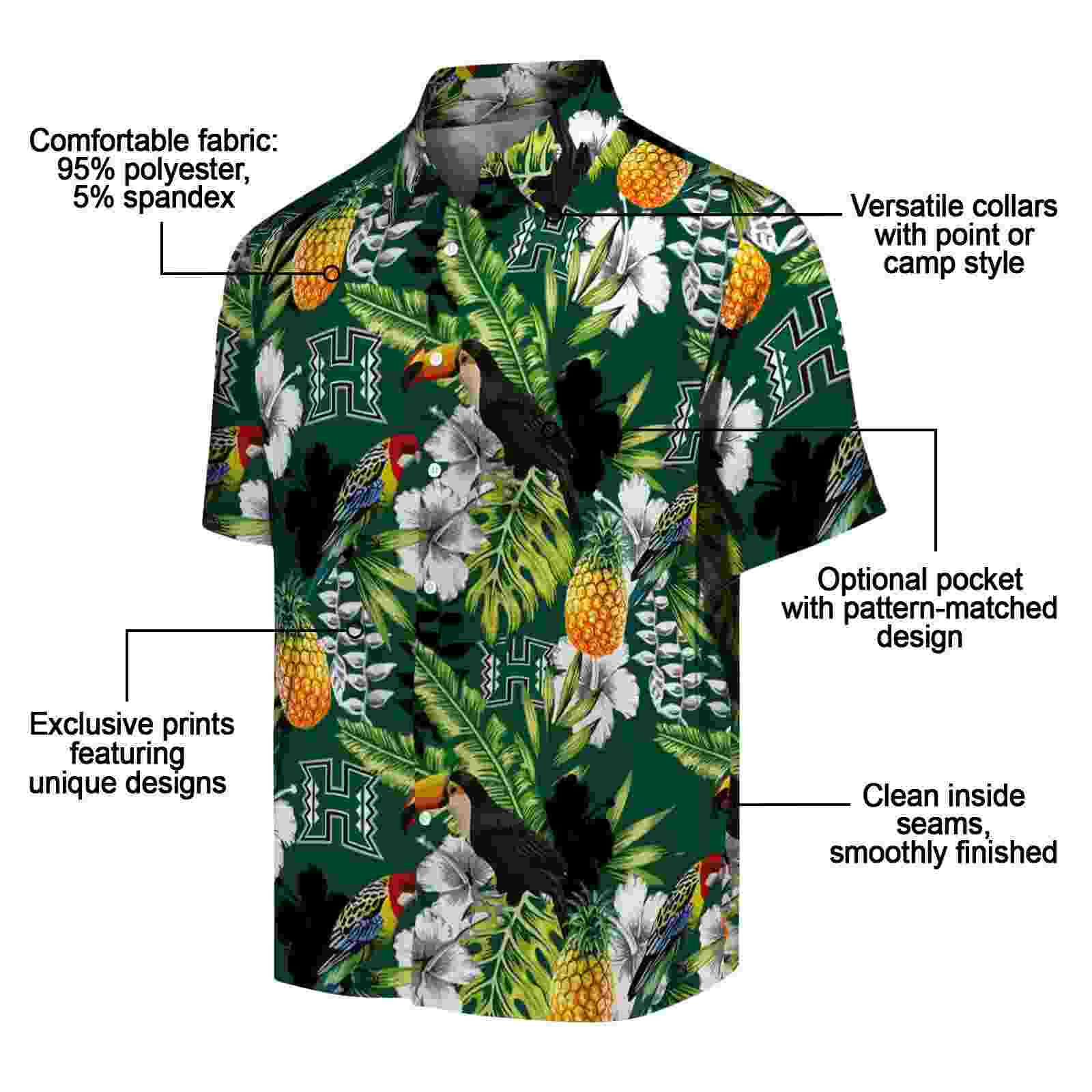 custom hawaii rainbow warriors tropical toucan green hawaiian shirt new arrival