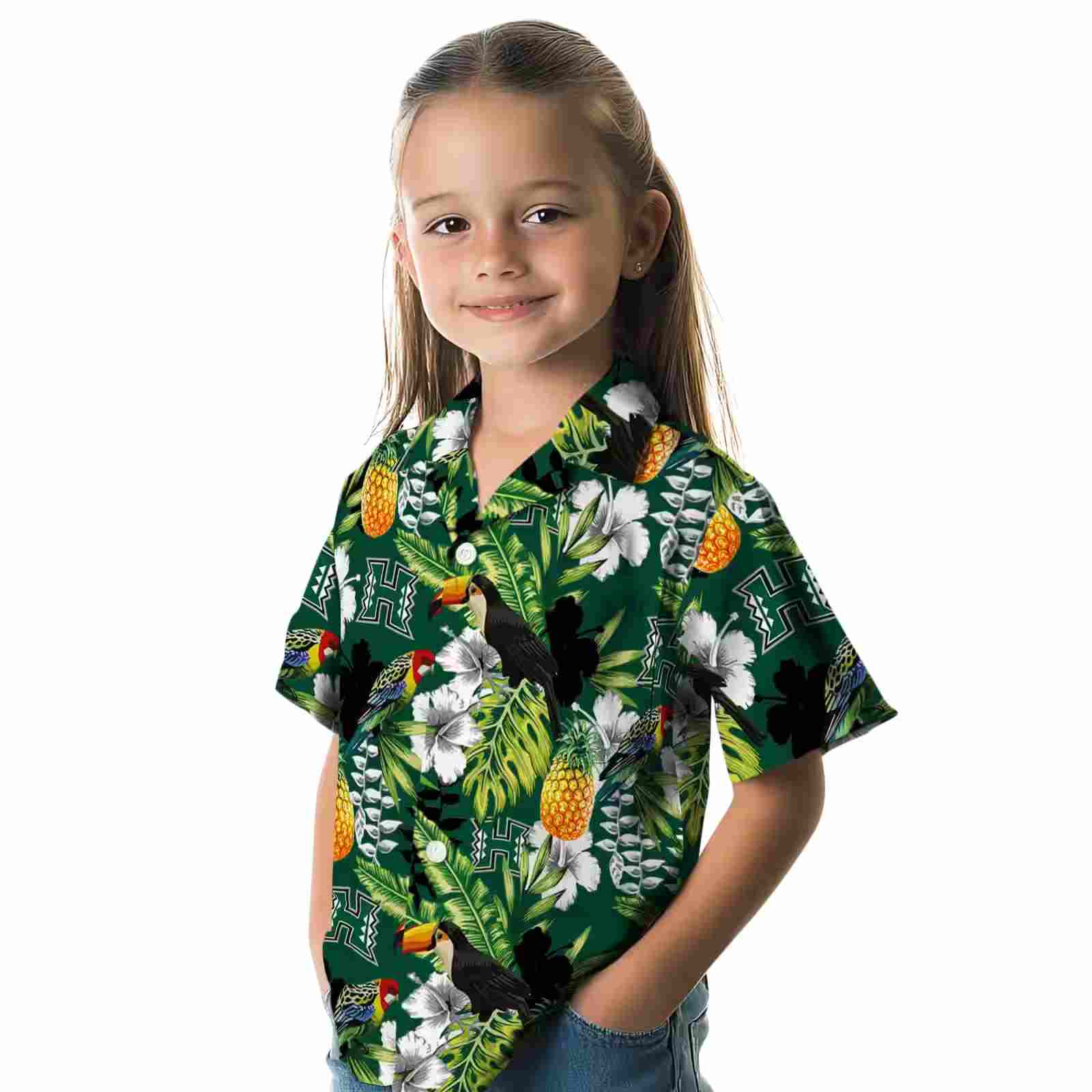 custom hawaii rainbow warriors tropical toucan green hawaiian shirt premium grade