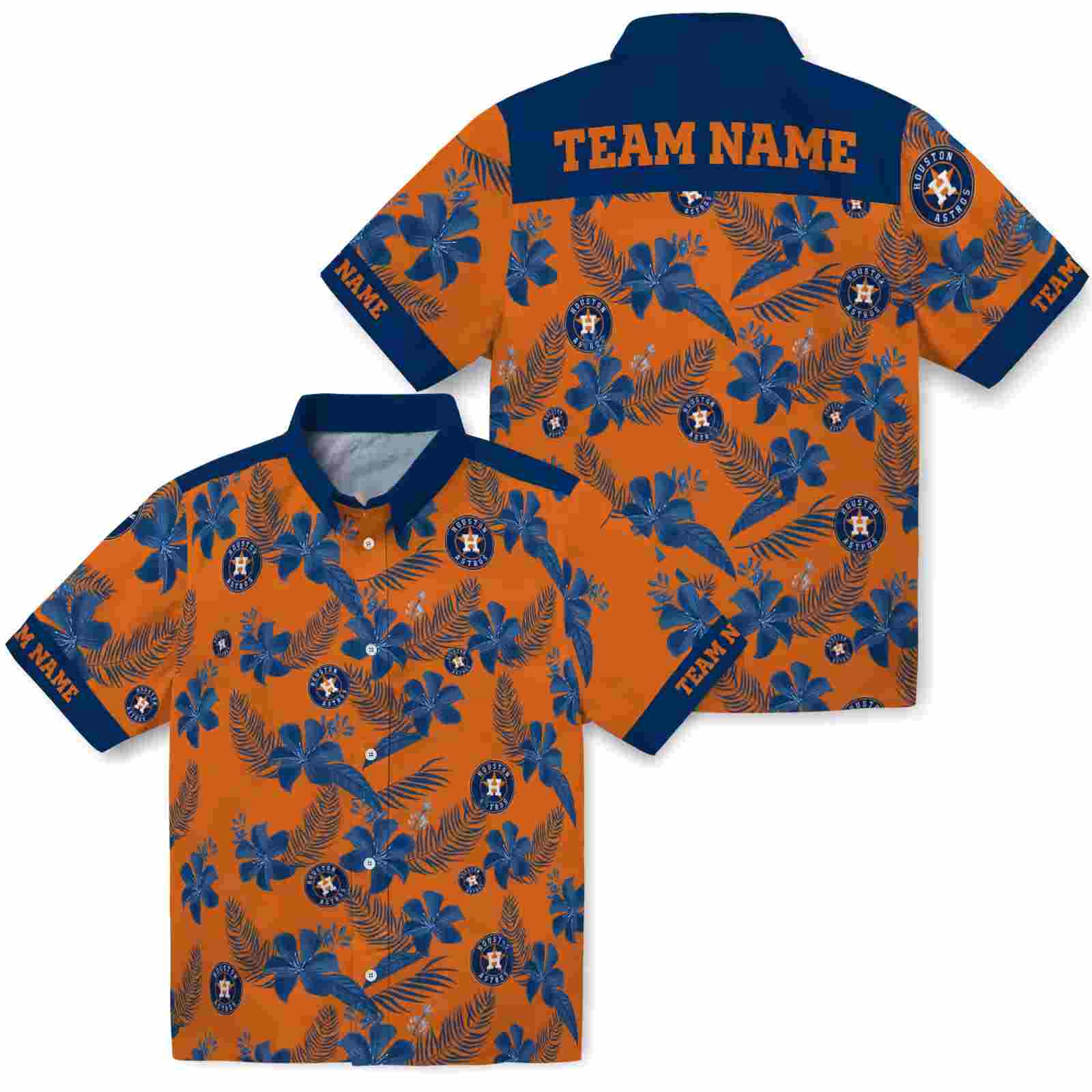 custom houston astros botanical print orange hawaiian shirt high quality