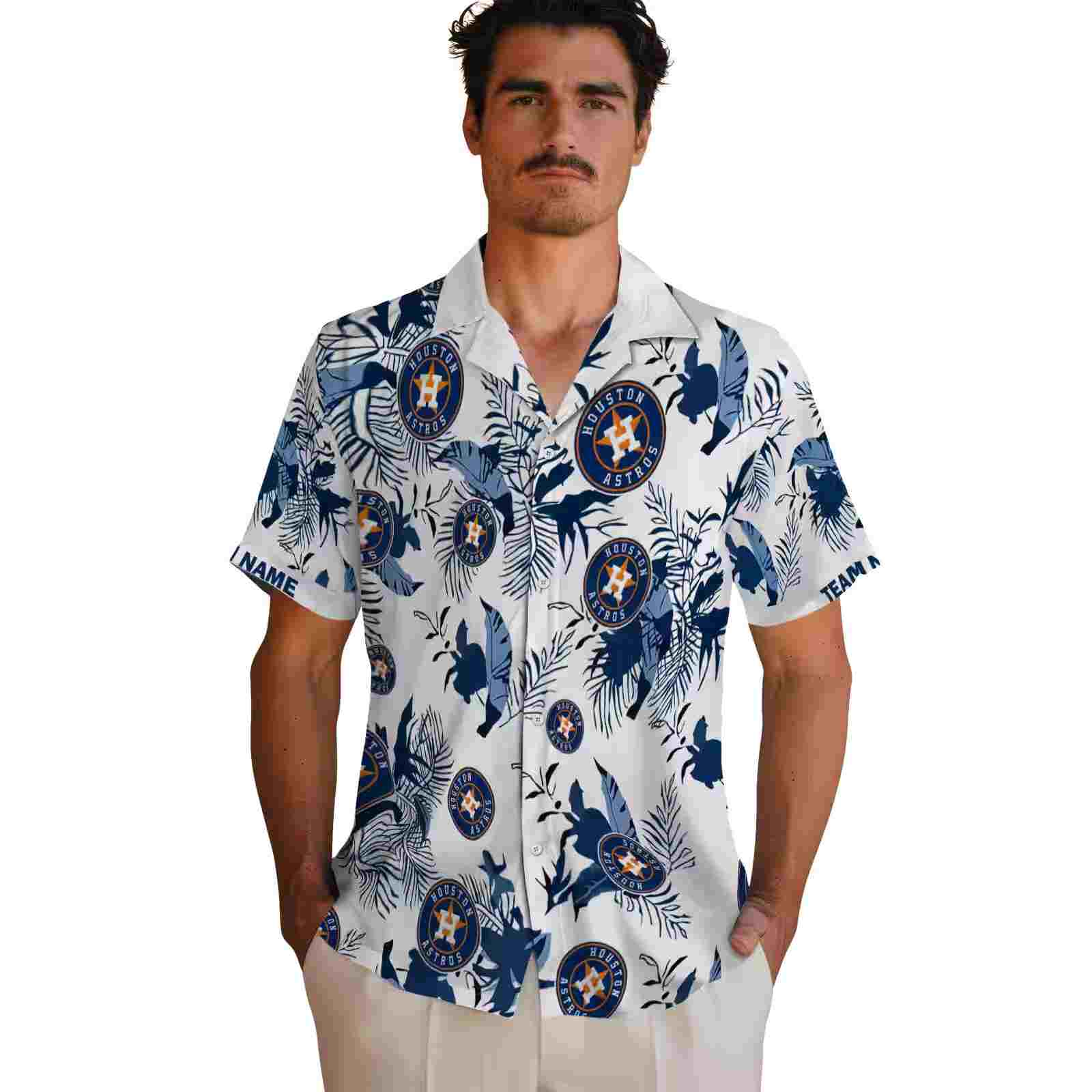 custom houston astros botanical theme blue white hawaiian shirt fashion forward