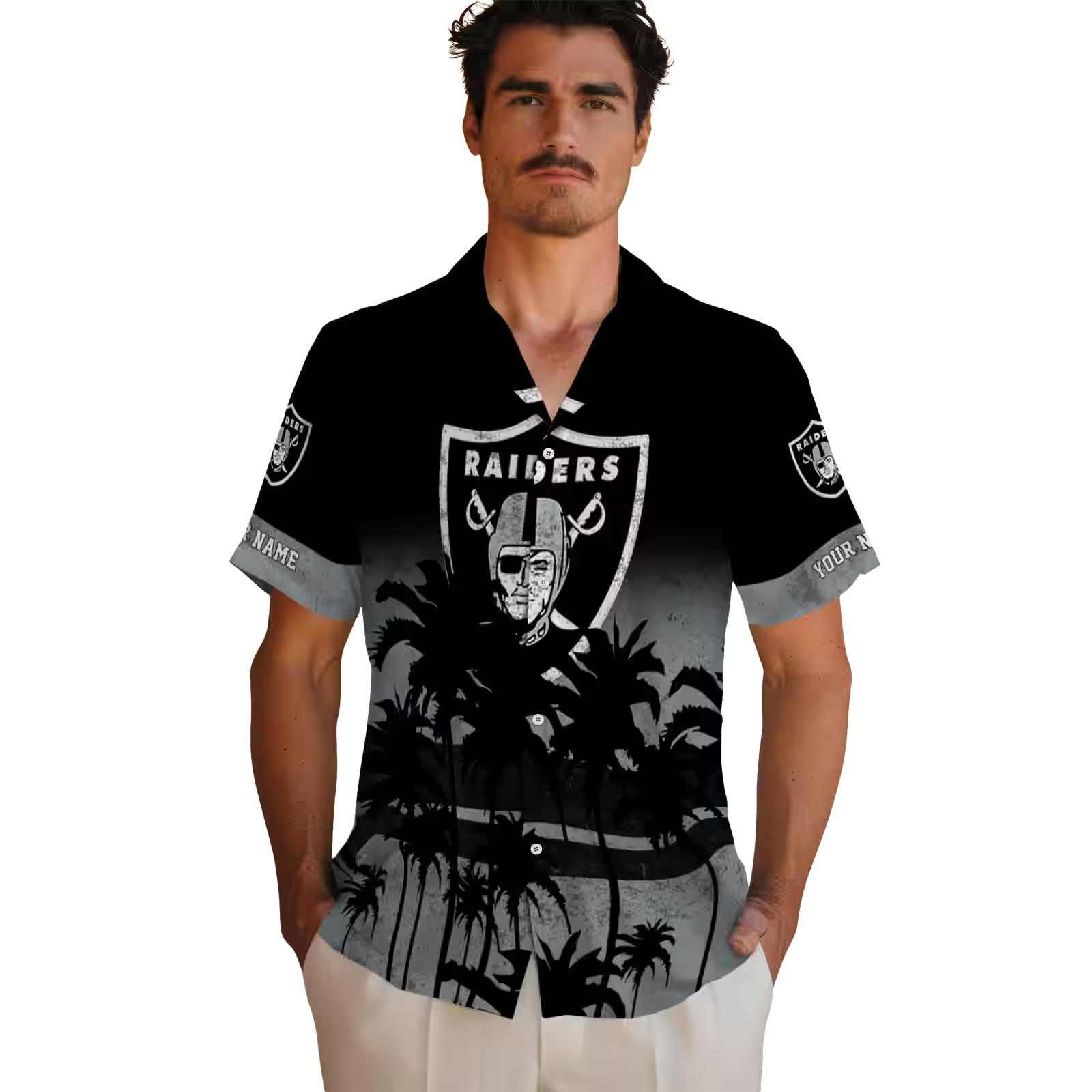 custom las vegas raiders sunset pattern black hawaiian shirt fashion forward